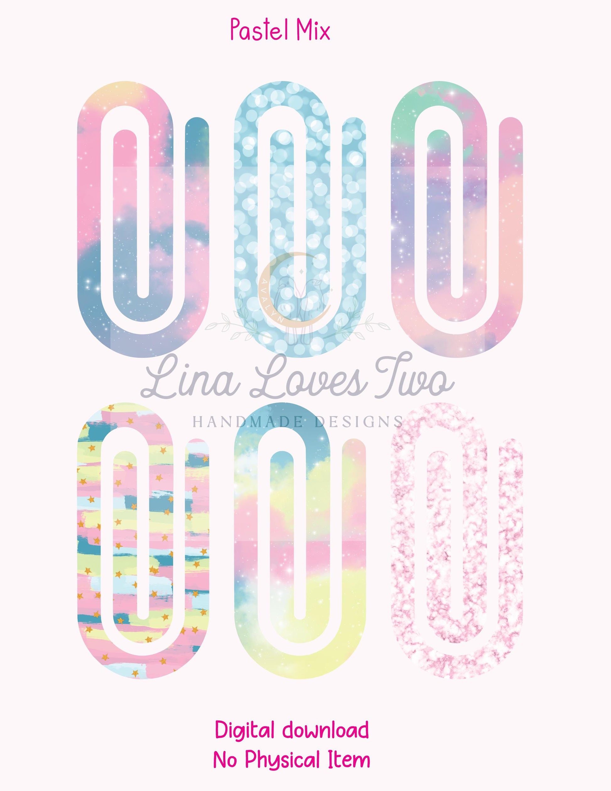 Pastel Mix Theme Jumbo Paperclip PNG for Sublimation – Instant Digital Download