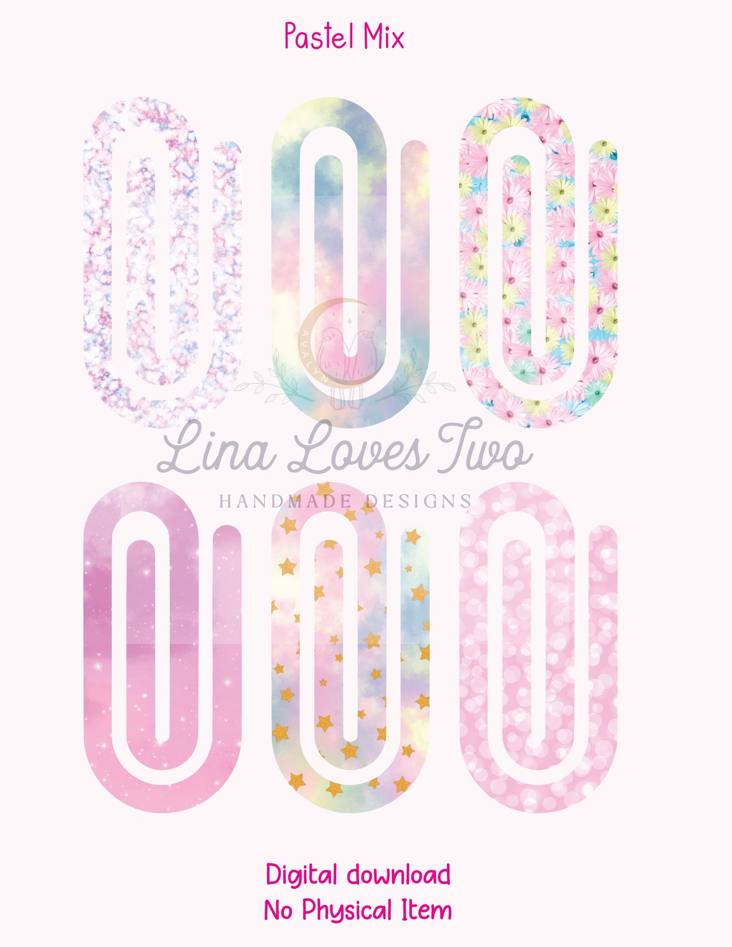 Pastel Mix Theme Jumbo Paperclip PNG for Sublimation – Instant Digital Download