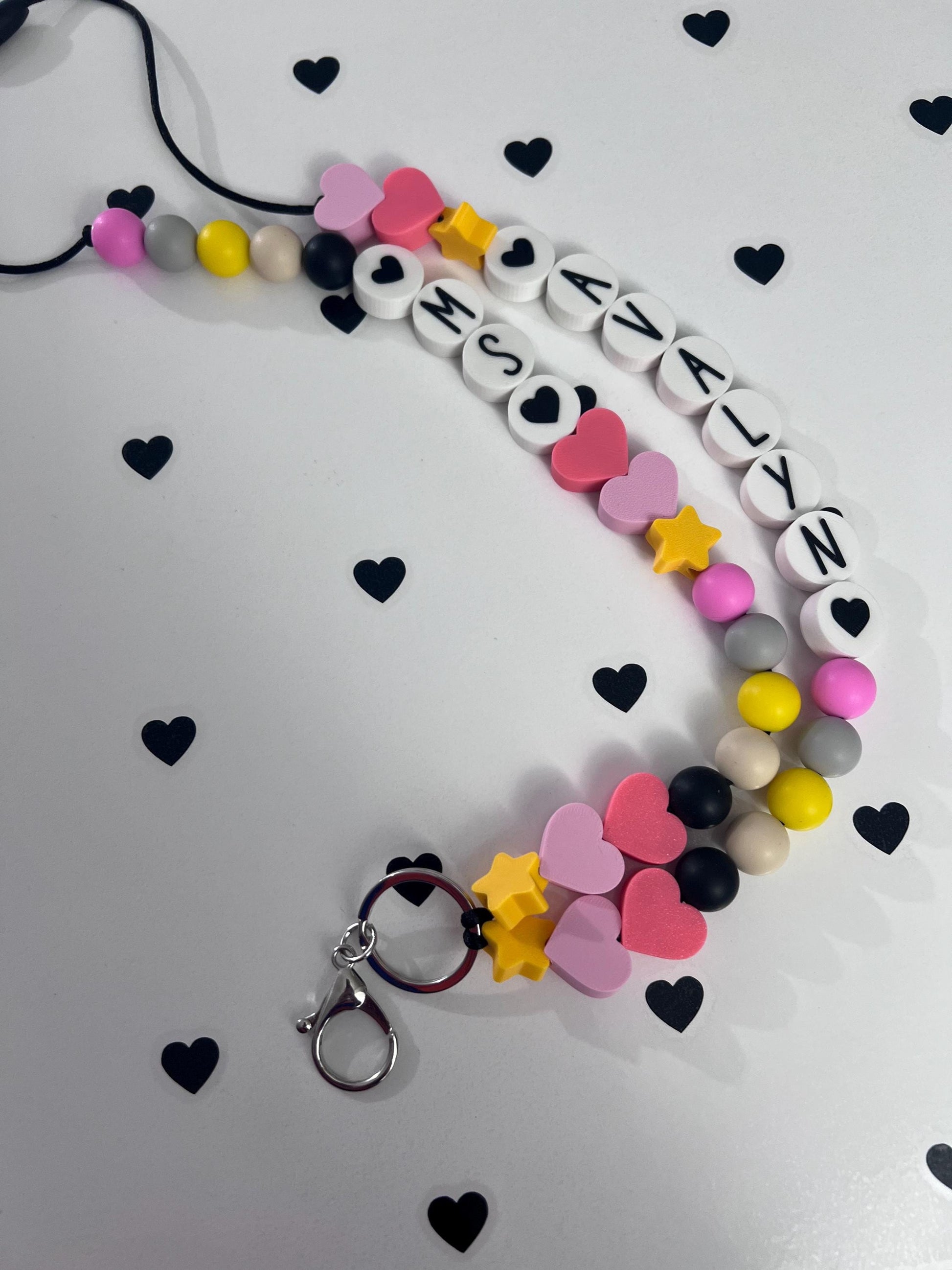Personalized Beaded Friendship Lanyard: Custom ID Badge Holder with Charm