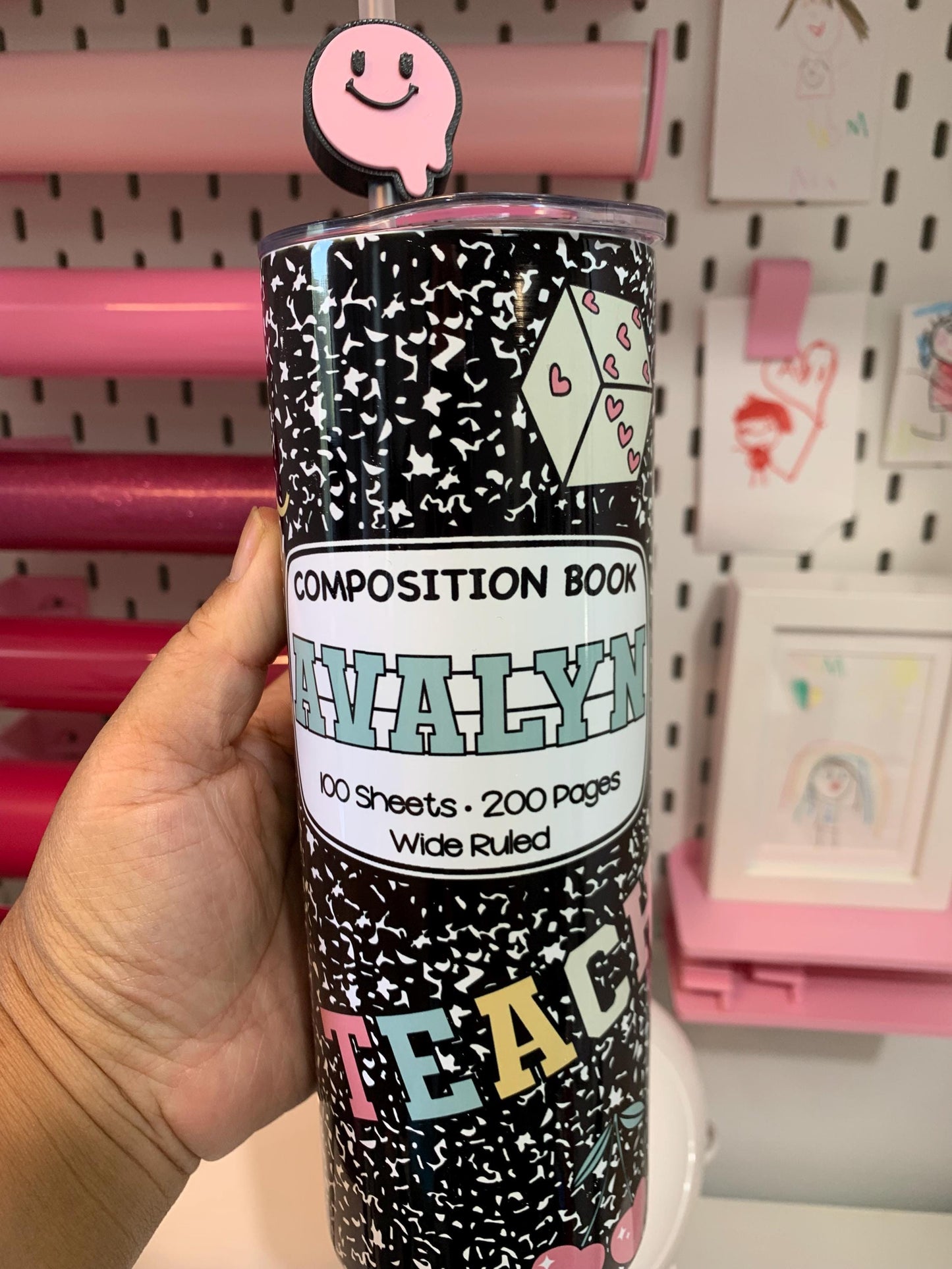 Composition Doodle Set – Personalized 20oz Tumbler, Notepad Holder, Bookmark, ID Badge with Lanyard, Coaster & Gift Bag