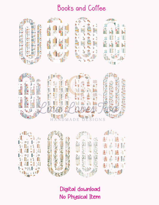 Books and Coffee Theme Jumbo Paperclip PNG for Sublimation – Instant Digital Download