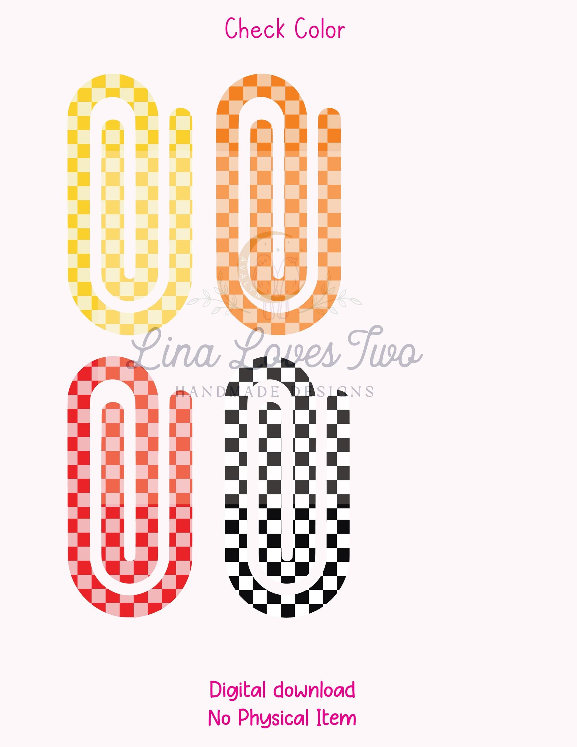 Color Checkered Theme Jumbo Paperclip PNG for Sublimation – Instant Digital Download