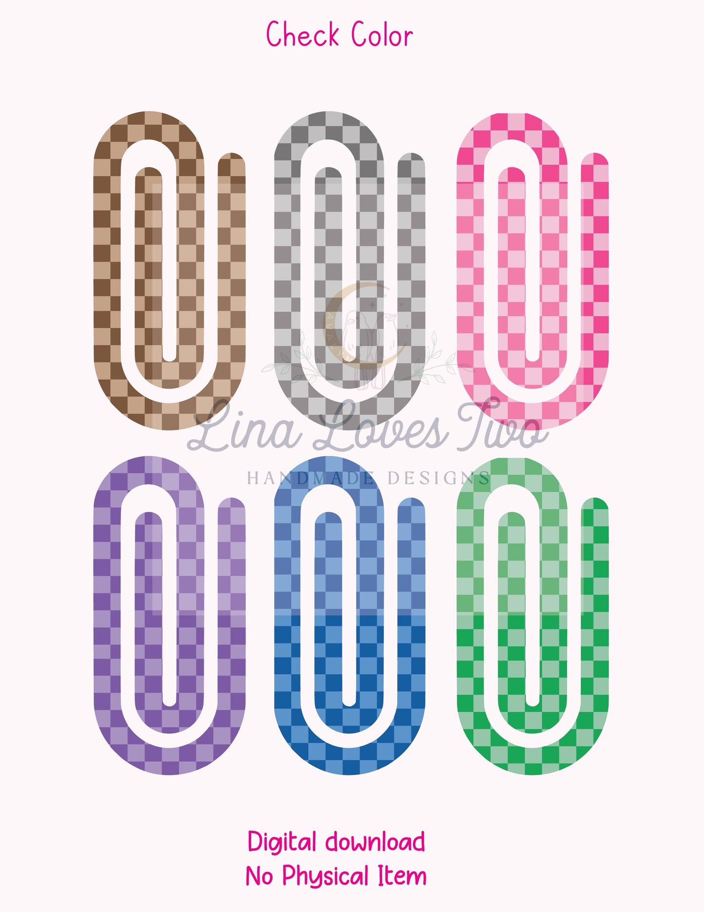 Color Checkered Theme Jumbo Paperclip PNG for Sublimation – Instant Digital Download