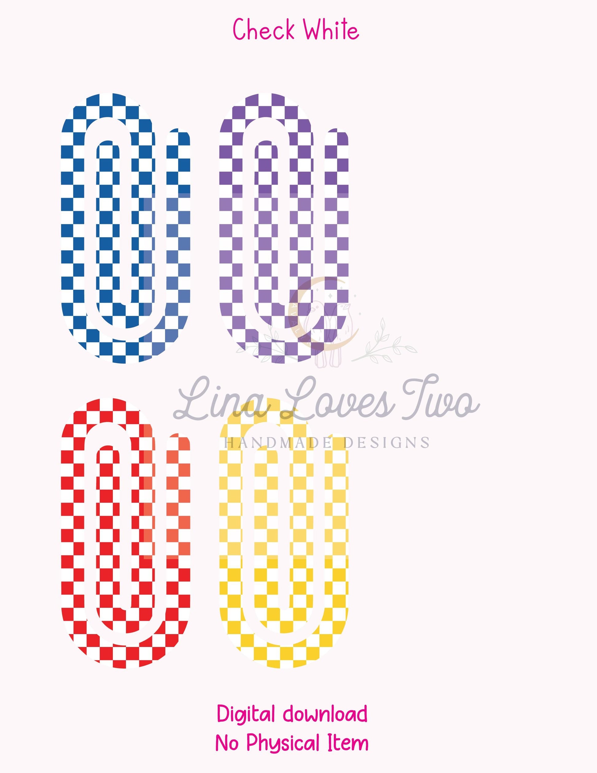 White and Color Checkered Theme Jumbo Paperclip PNG for Sublimation – Instant Digital Download