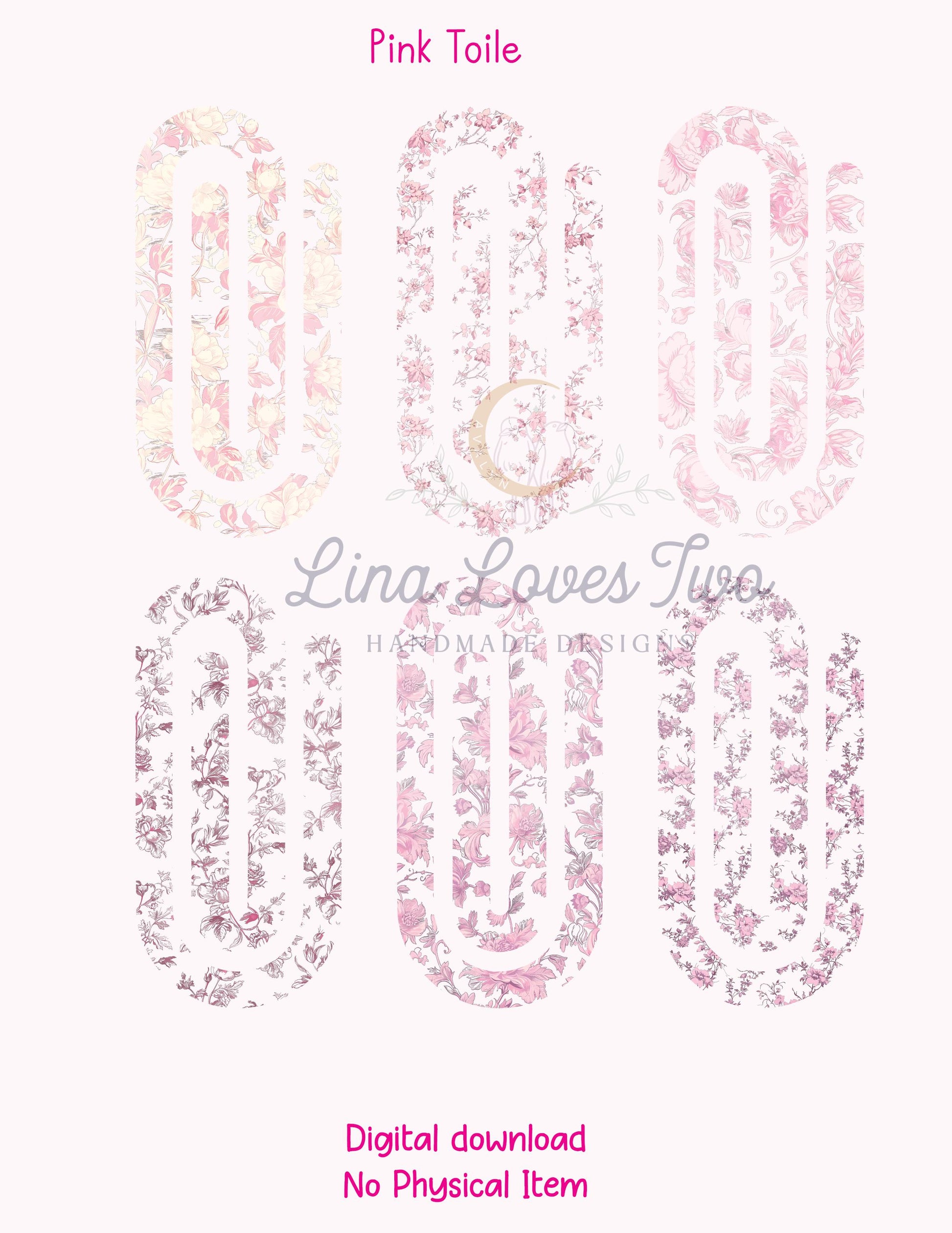 Pink Toile Theme Jumbo Paperclip PNG for Sublimation – Instant Digital Download