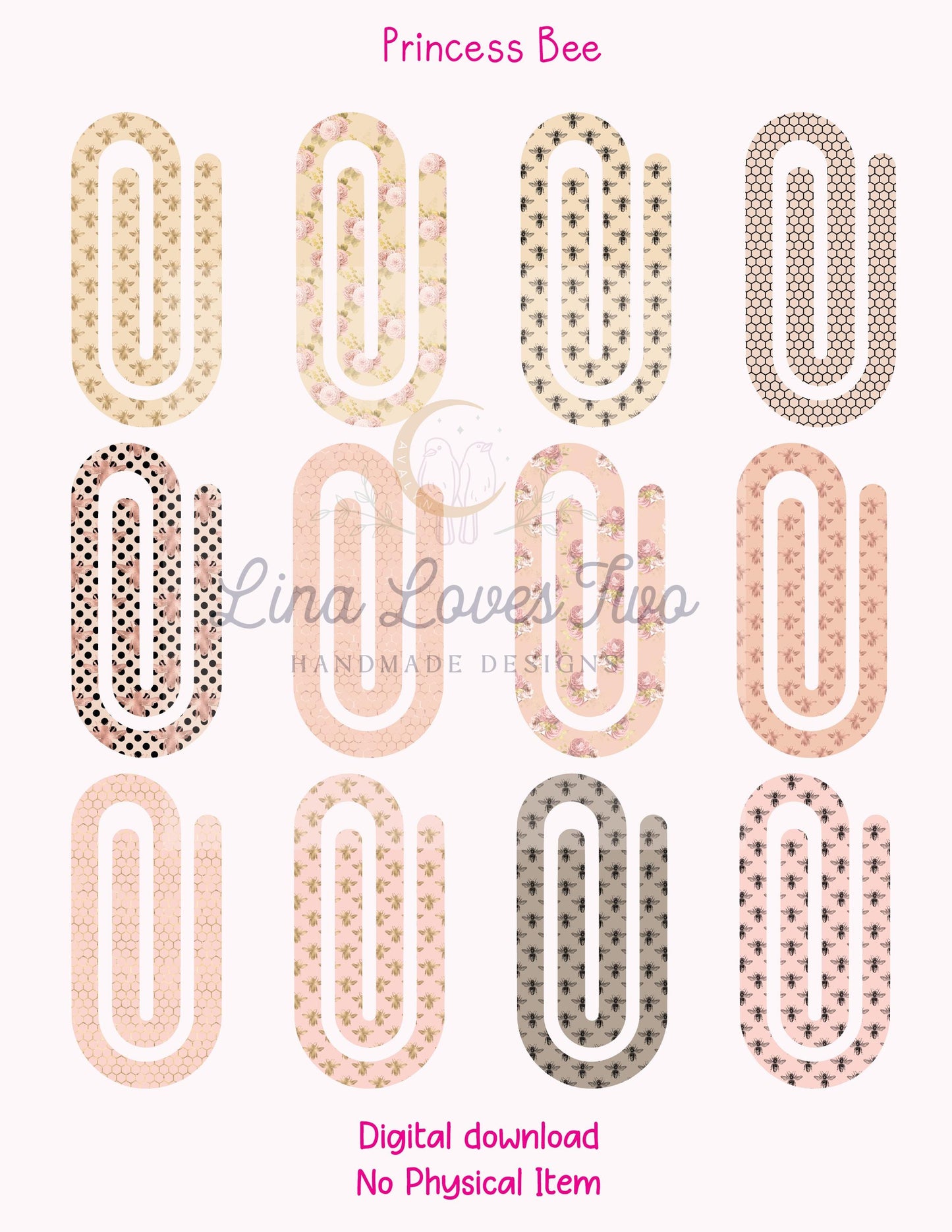 Princess Bee Theme Jumbo Paperclip PNG for Sublimation – Instant Digital Download