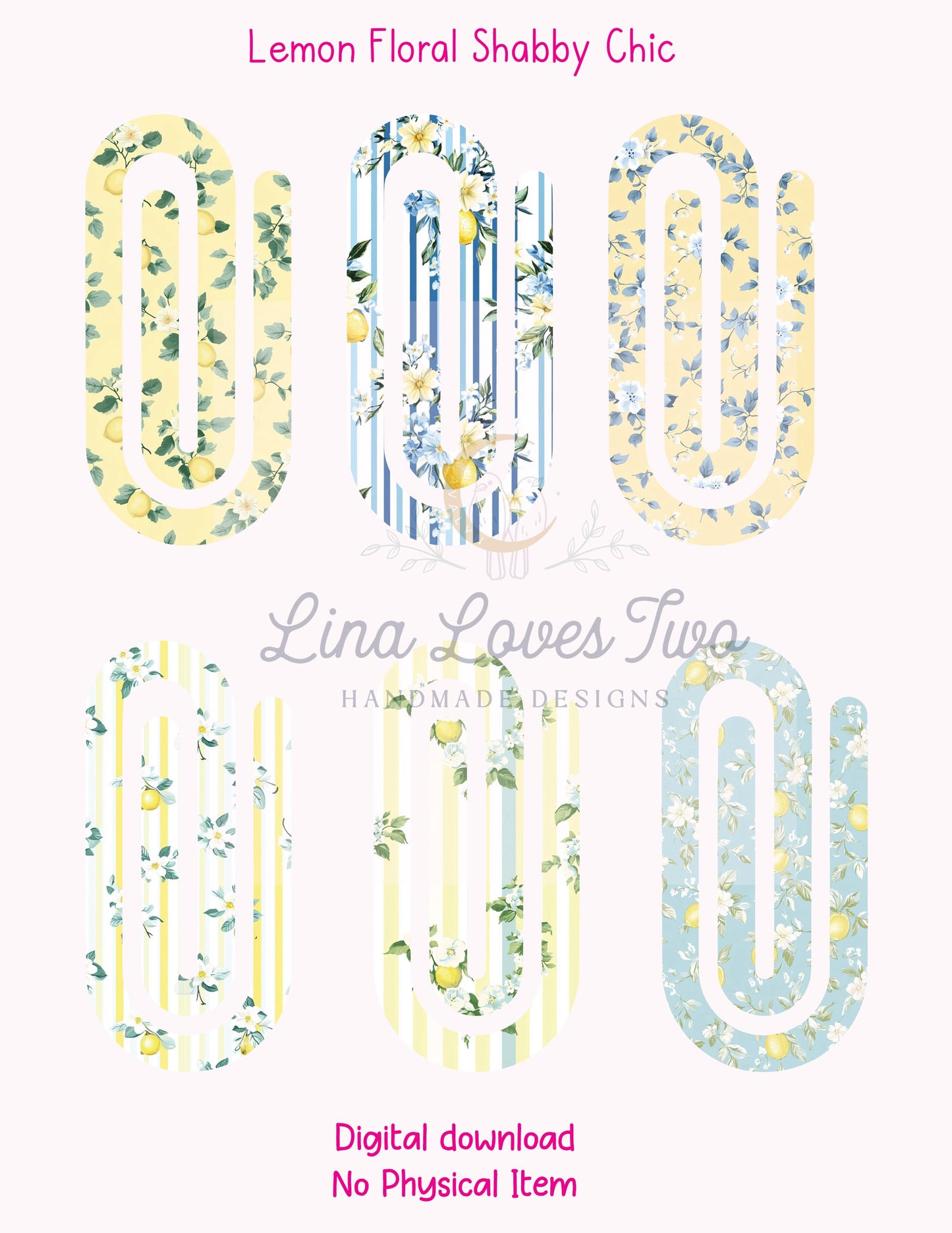 Lemon Floral Shabby Chic Theme Jumbo Paperclip PNG for Sublimation – Instant Digital Download