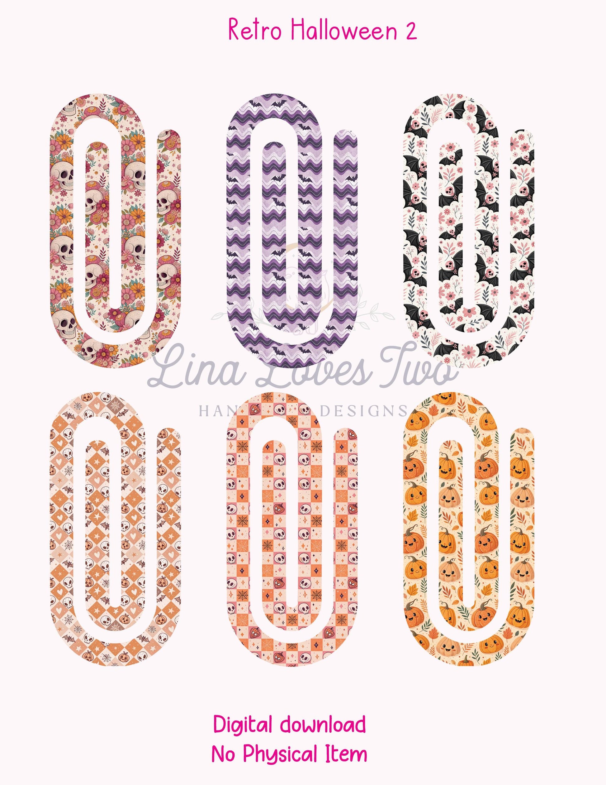 Retro Halloween 2 Theme Jumbo Paperclip PNG for Sublimation – Instant Digital Download