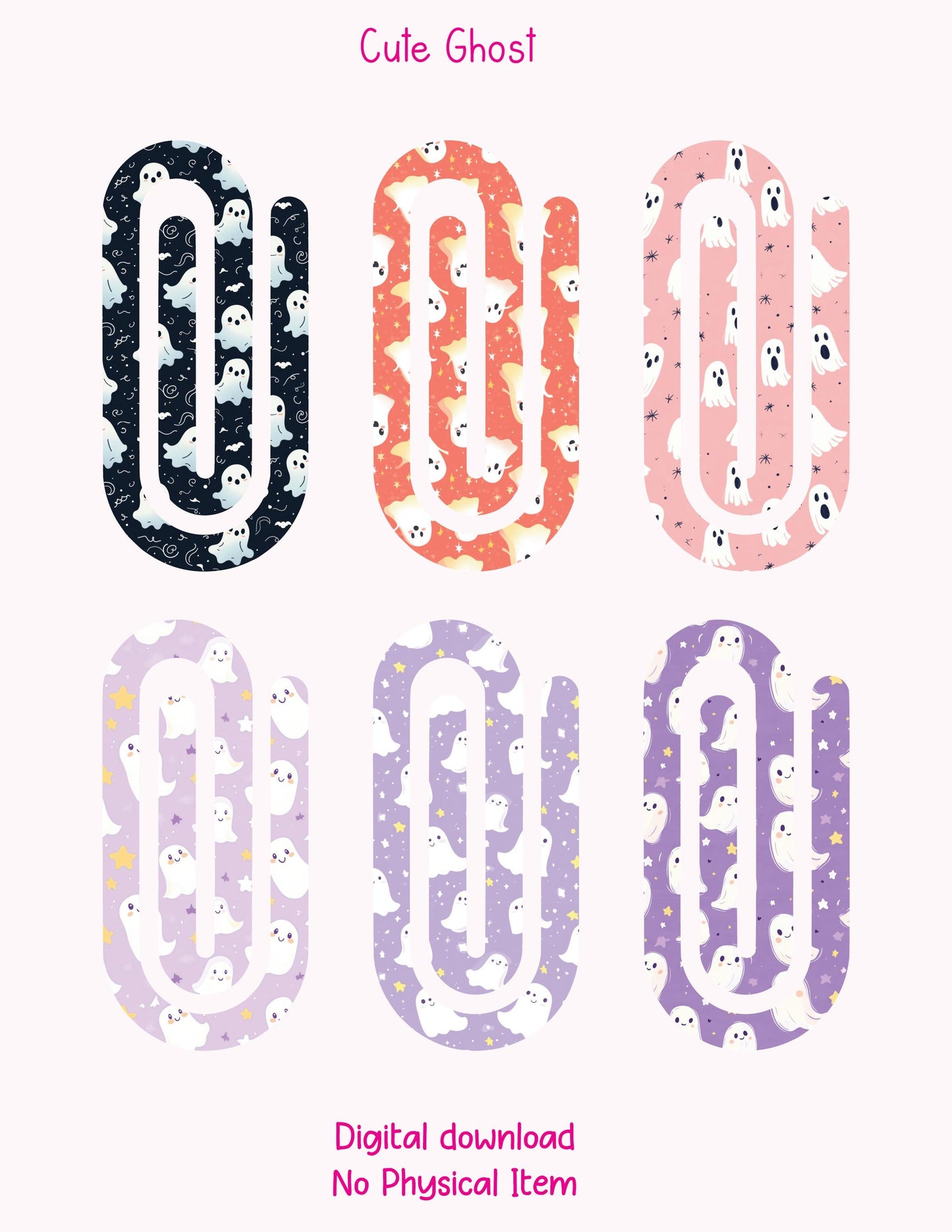 Cute Ghost Theme Jumbo Paperclip PNG for Sublimation – Instant Digital Download