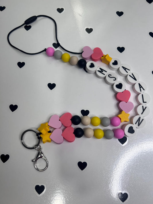 Personalized Beaded Friendship Lanyard: Custom ID Badge Holder with Charm