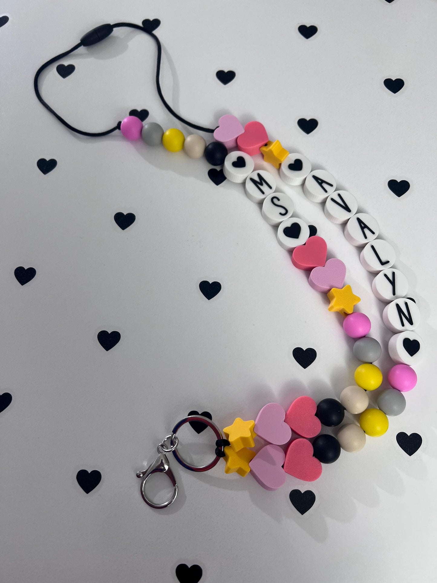 Personalized Beaded Friendship Lanyard: Custom ID Badge Holder with Charm
