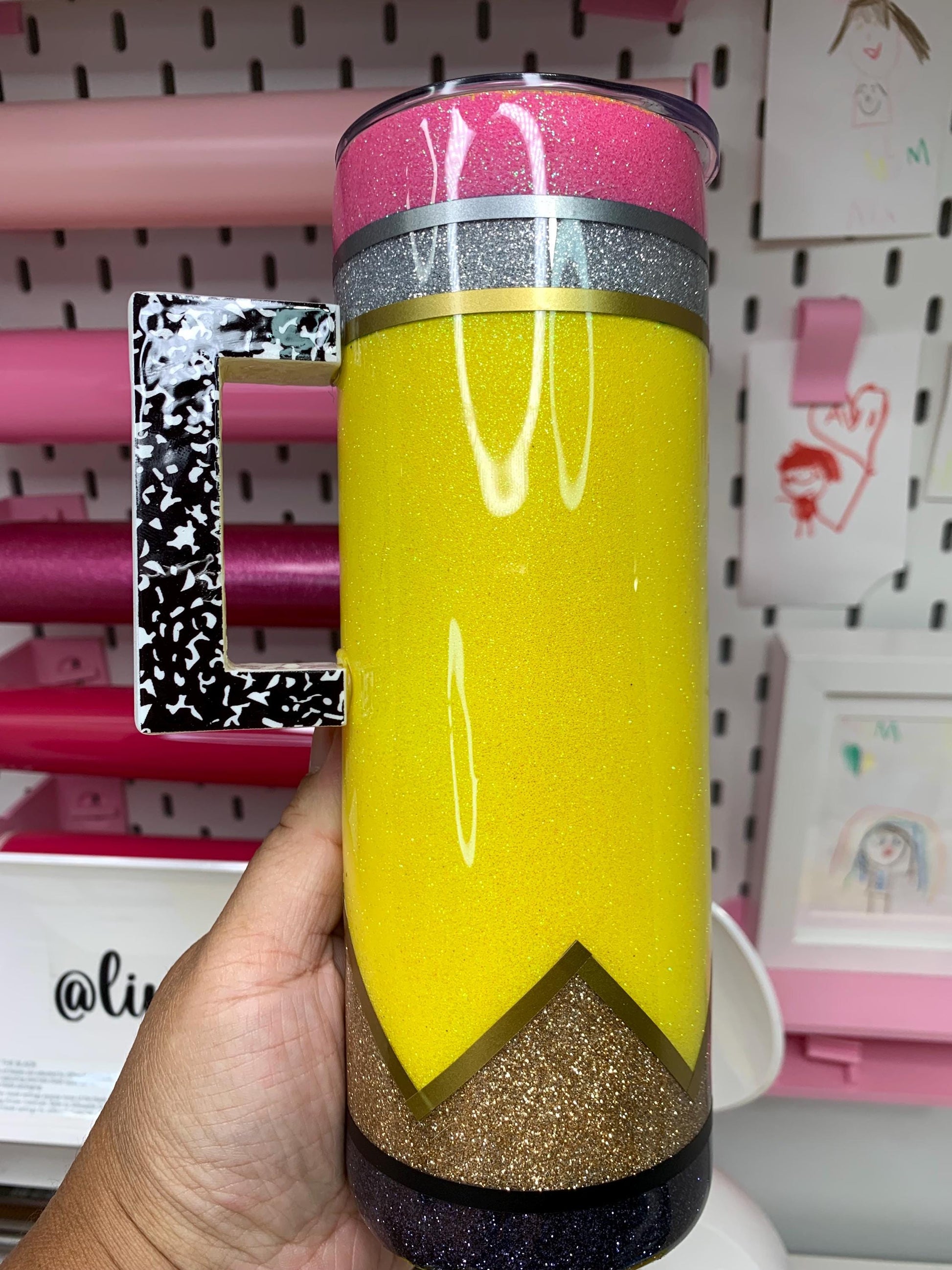 Teacher Tumbler with Handle: Stainless Steel Pencil Design