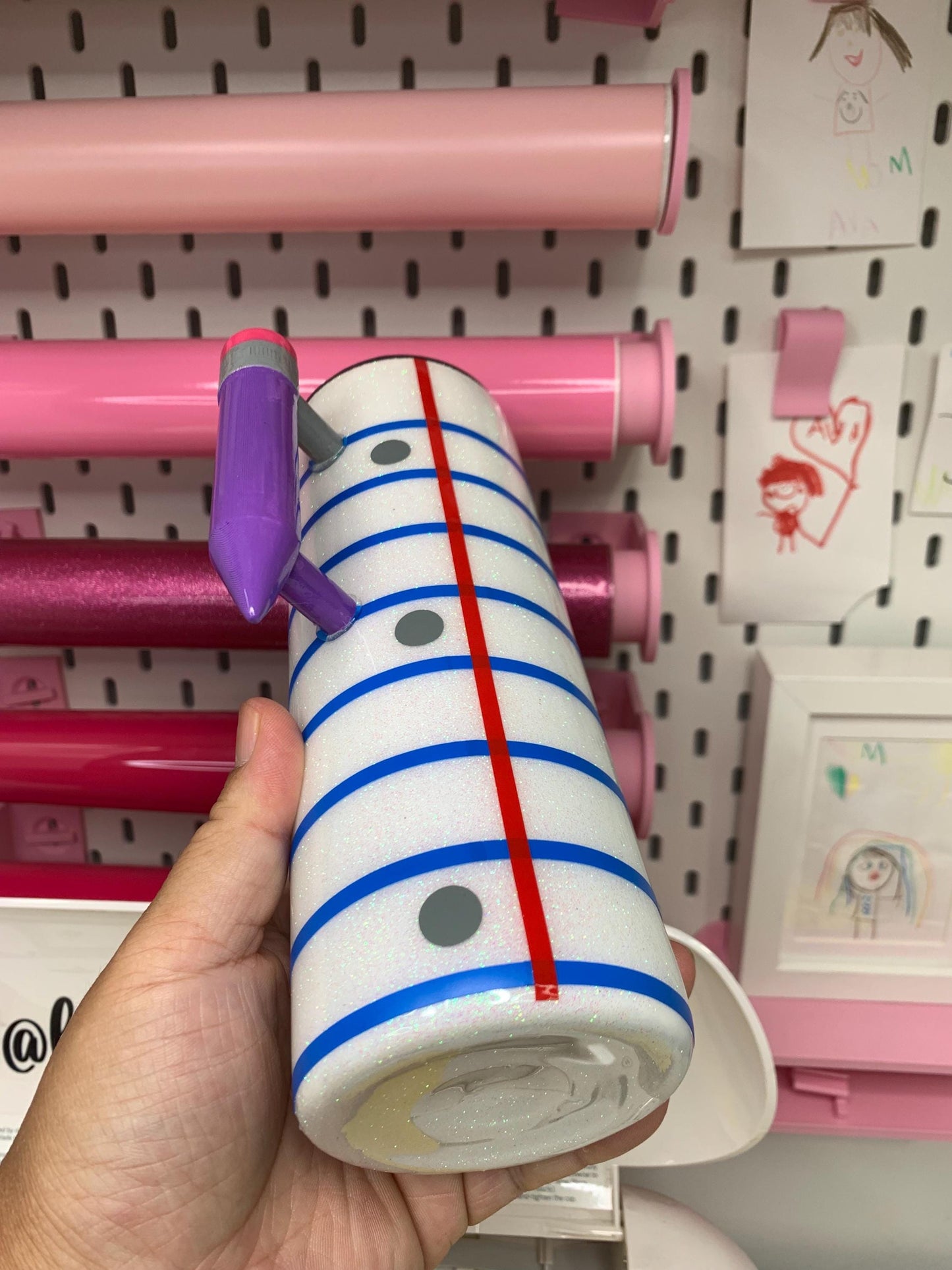 Teacher Tumbler with Handle: Stainless Steel Pencil Design