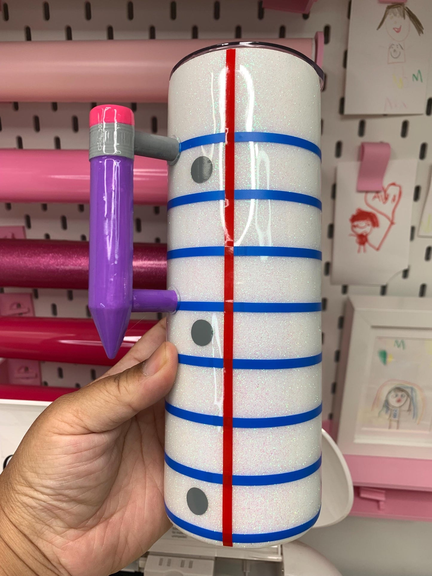 Teacher Tumbler with Handle: Stainless Steel Pencil Design