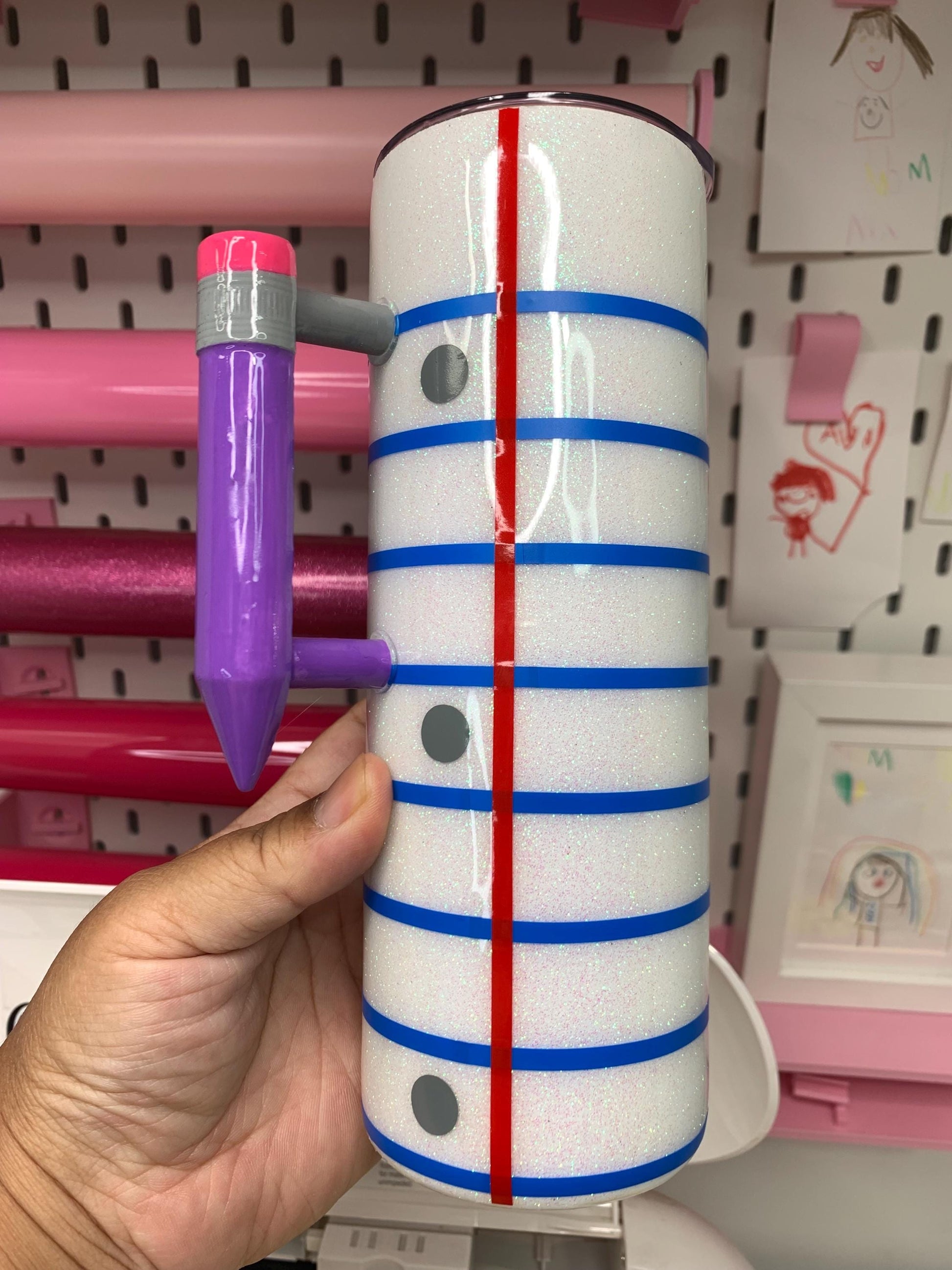 Teacher Tumbler with Handle: Stainless Steel Pencil Design