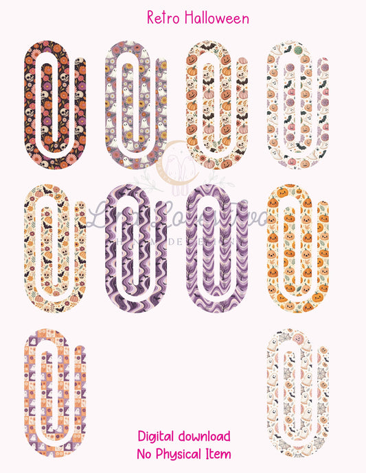 Retro Halloween Theme Jumbo Paperclip PNG for Sublimation – Instant Digital Download