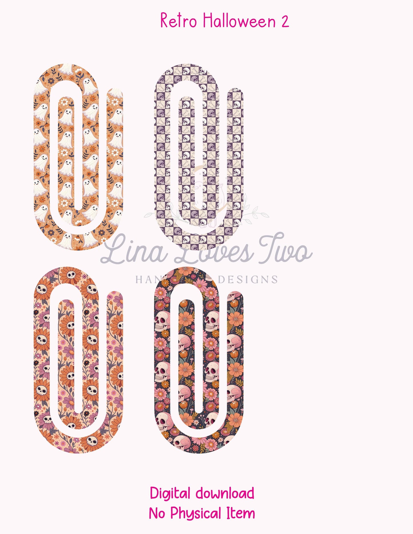 Retro Halloween 2 Theme Jumbo Paperclip PNG for Sublimation – Instant Digital Download