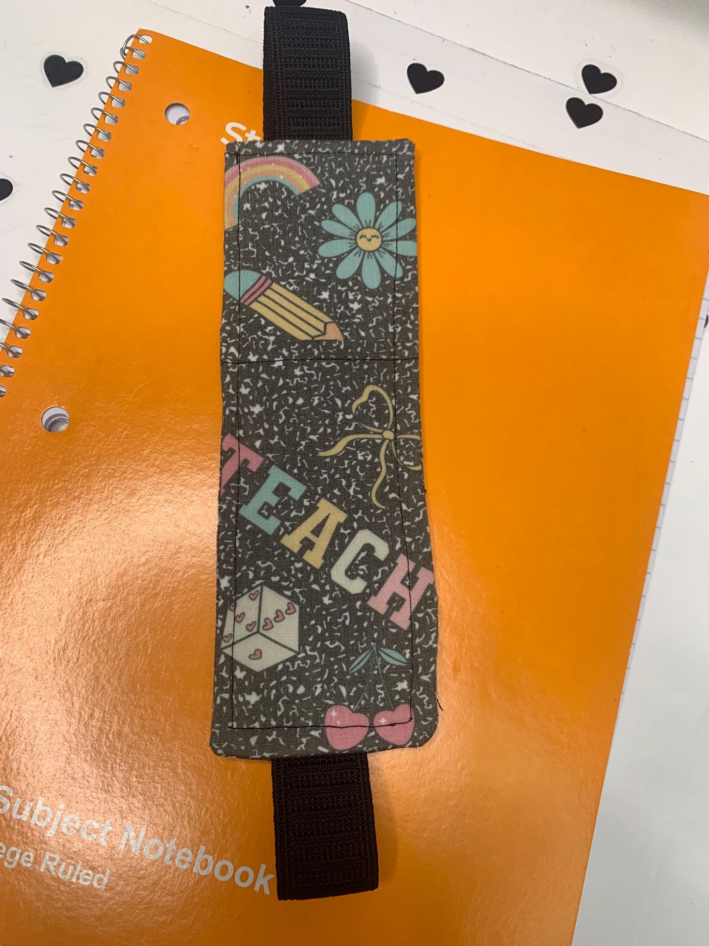 Elastic Bookmark Pencil Holder: Whimsical Pencil & Paper or Composition Theme
