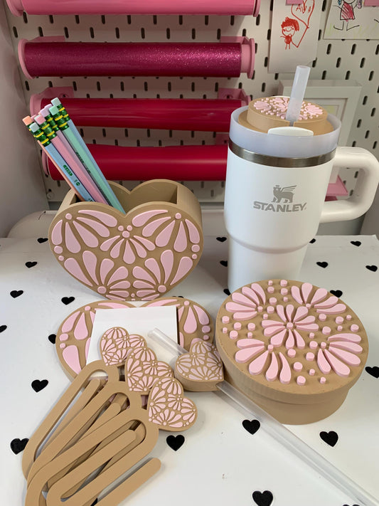 Talavera Desk Organizer Bundle: Pen Holder, Trinket Dish & Straw Topper