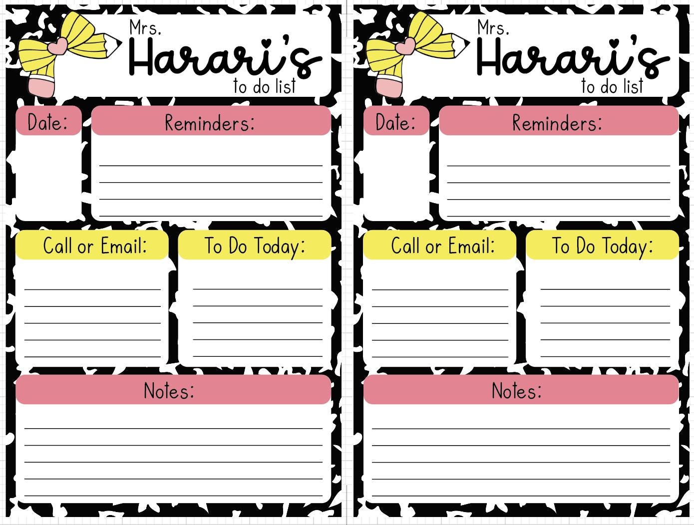 Personalized Pencil Bow To-Do List Notepad - 5.5 x 8.5, 50 Pages
