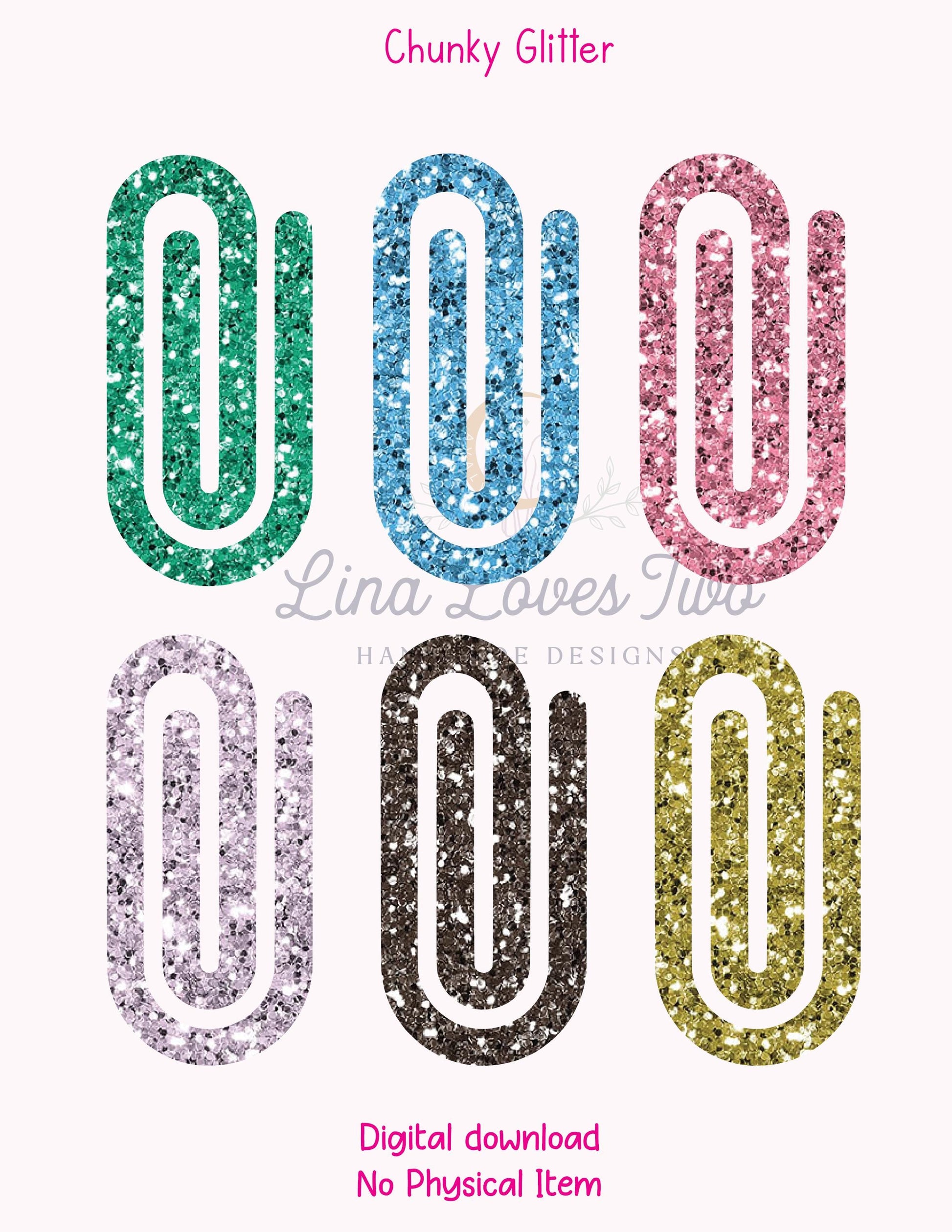 Glitter Jumbo Paperclips PNG: Sublimation File (Digital Download)