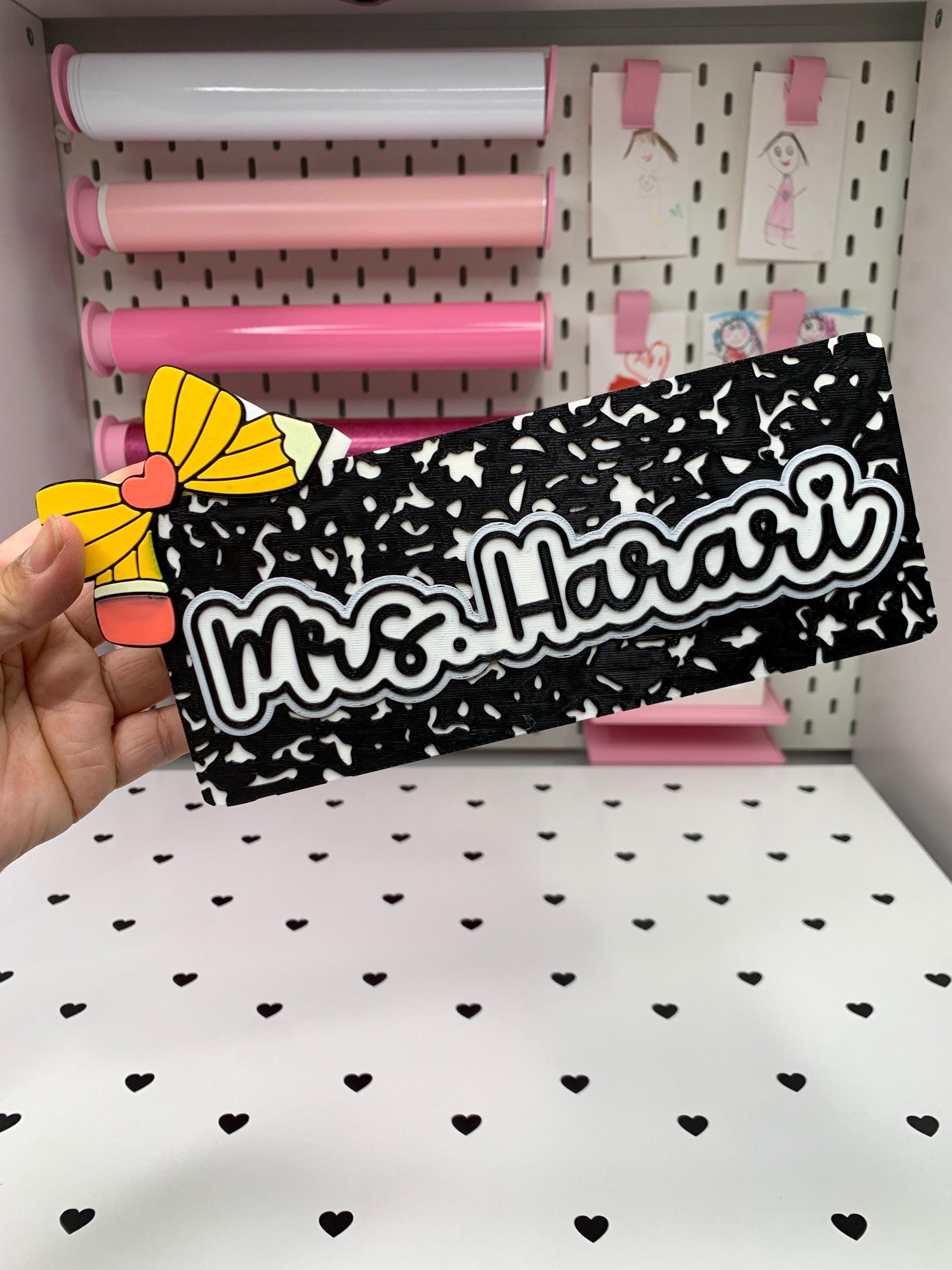 Personalized Pencil Desk Accessories: Name Plate, Pen Holder, Note Holder