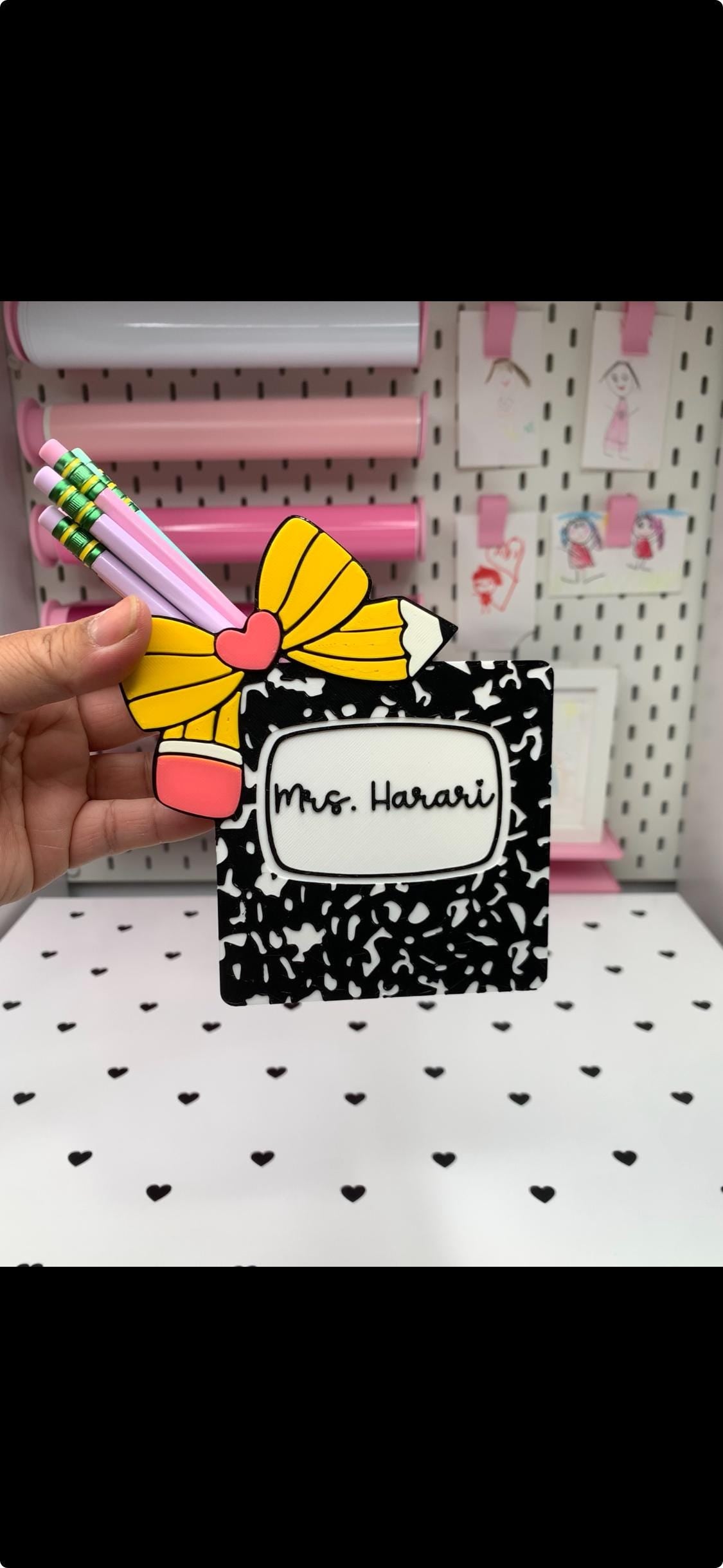 Personalized Pencil Desk Accessories: Name Plate, Pen Holder, Note Holder