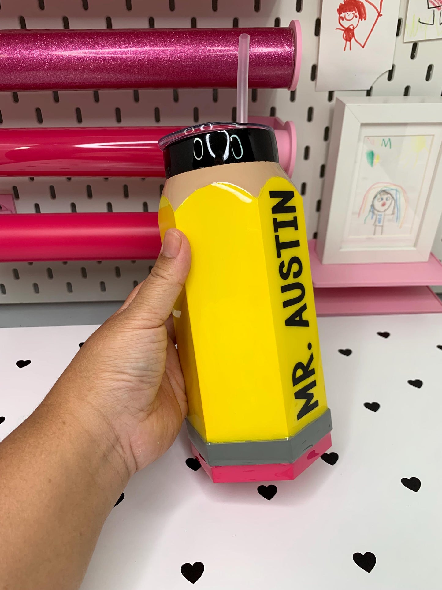 Personalized 3D Pencil Tumbler | 20oz Stainless Steel | Glitter or Plain Finish