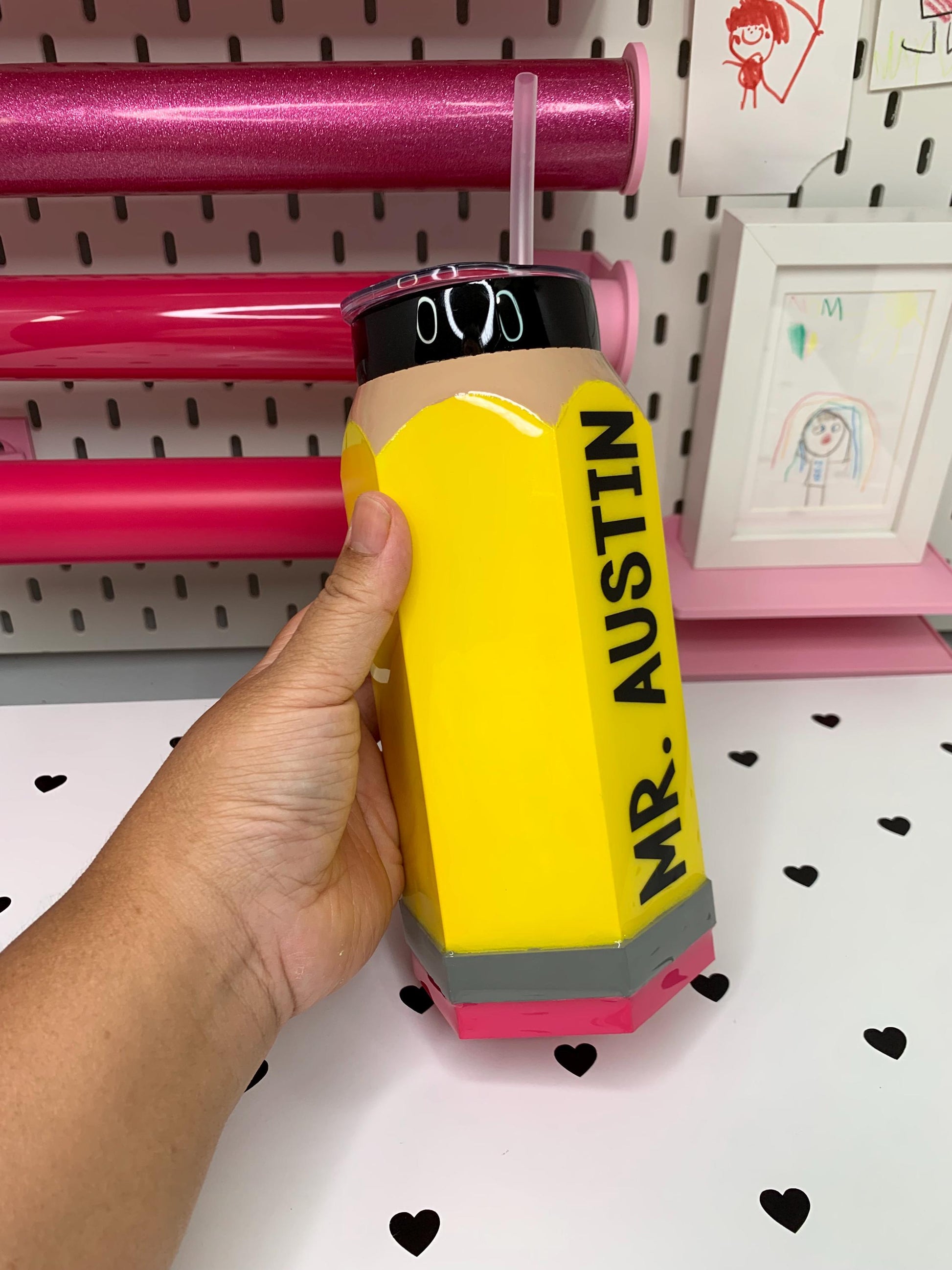 Personalized 3D Pencil Tumbler | 20oz Stainless Steel | Glitter or Plain Finish