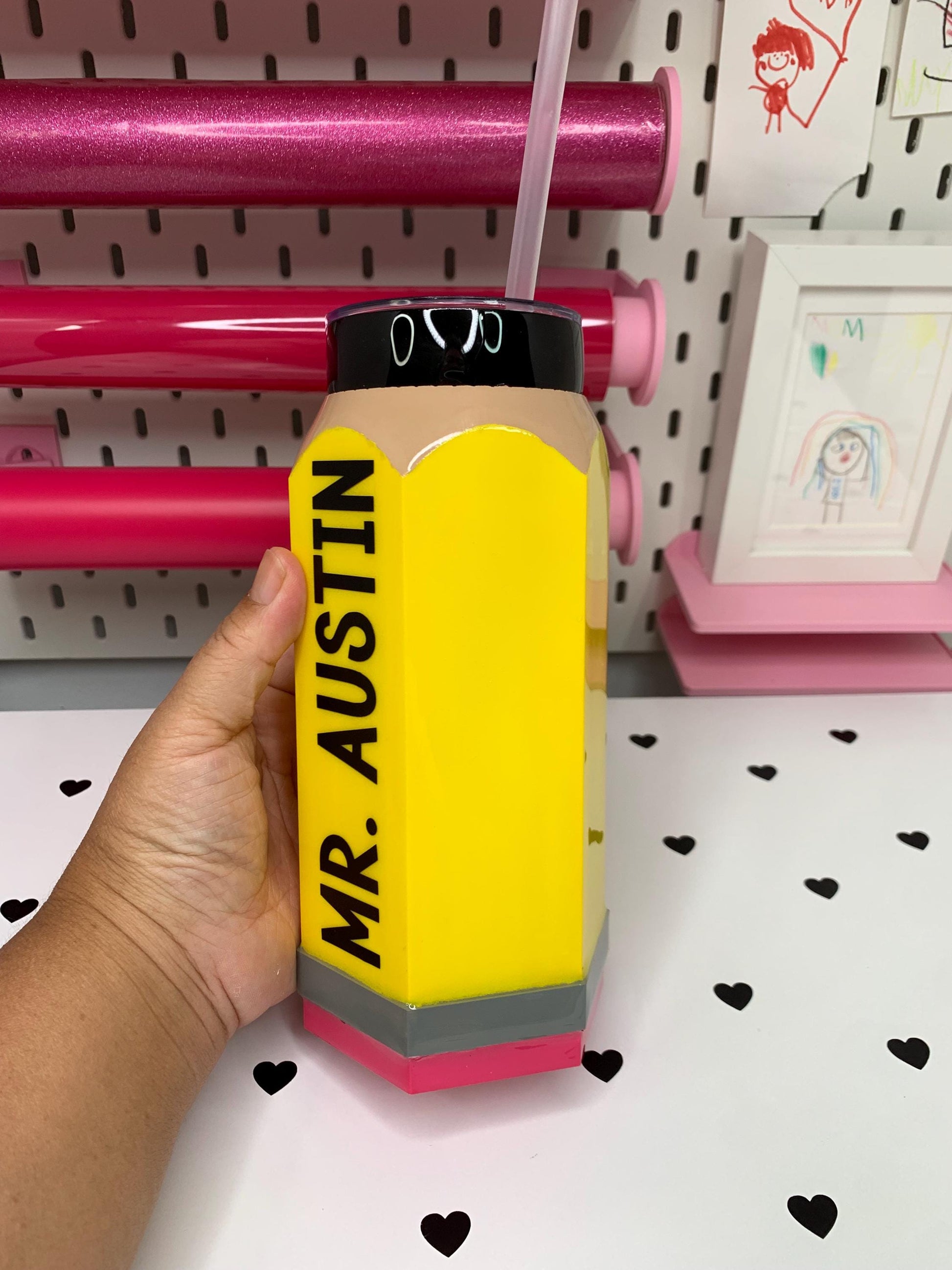 Personalized 3D Pencil Tumbler | 20oz Stainless Steel | Glitter or Plain Finish