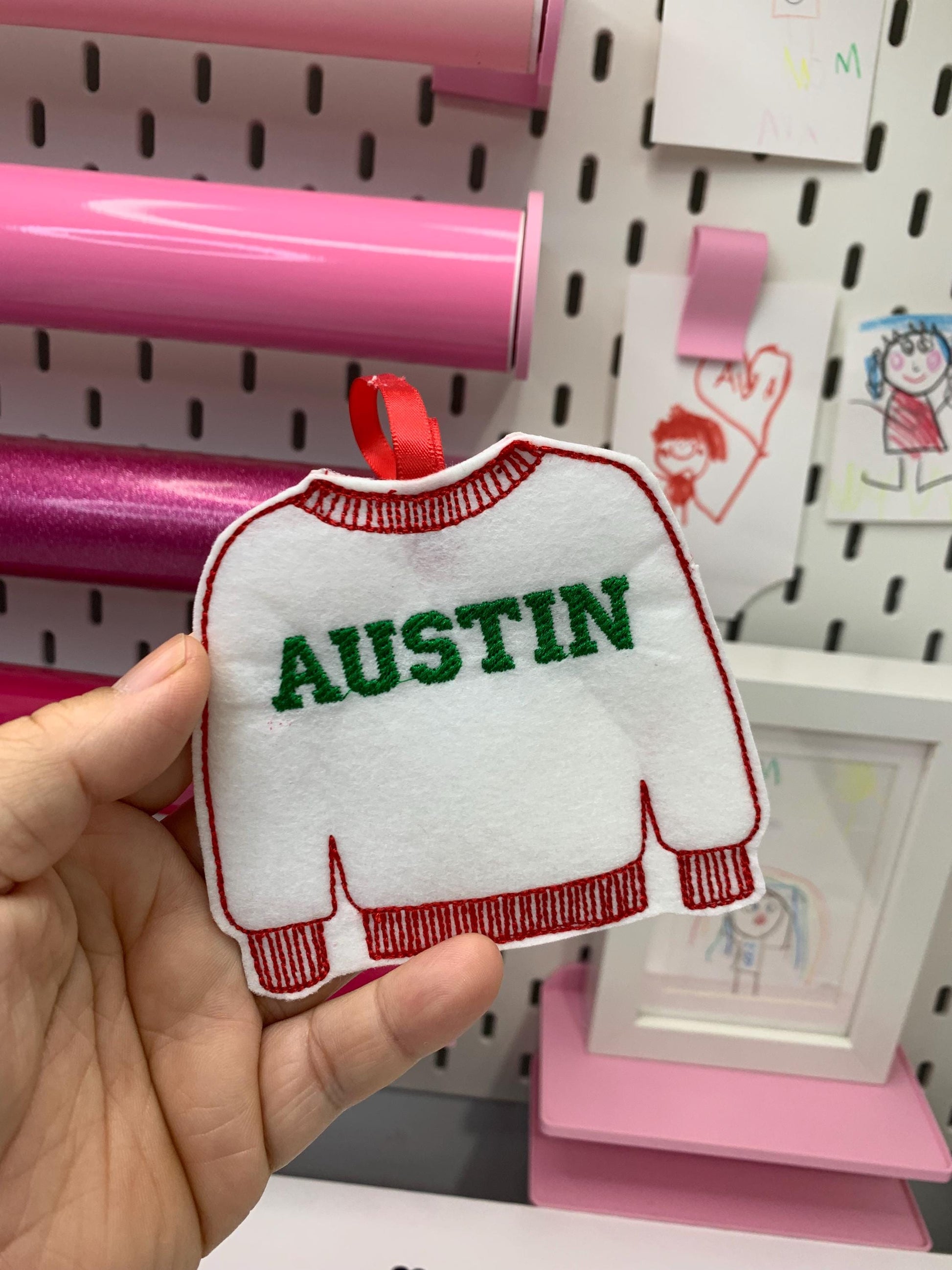 Personalized Holiday Sweater Ornament with Back Gift Holder | Custom Name | Gift Tag Ornament