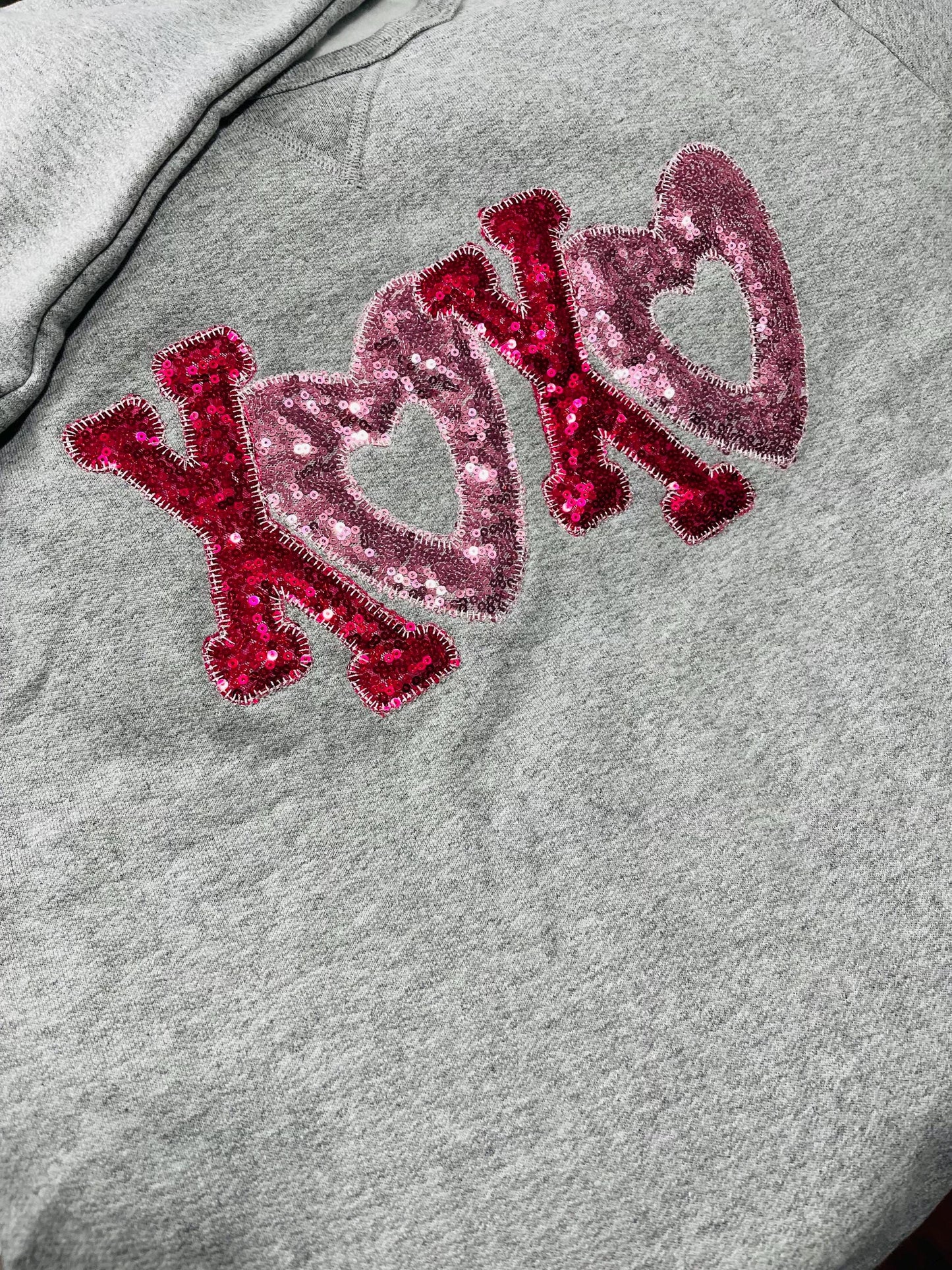 Custom Valentine XOXO Sequin Sweatshirt | Personalized Name Sleeve