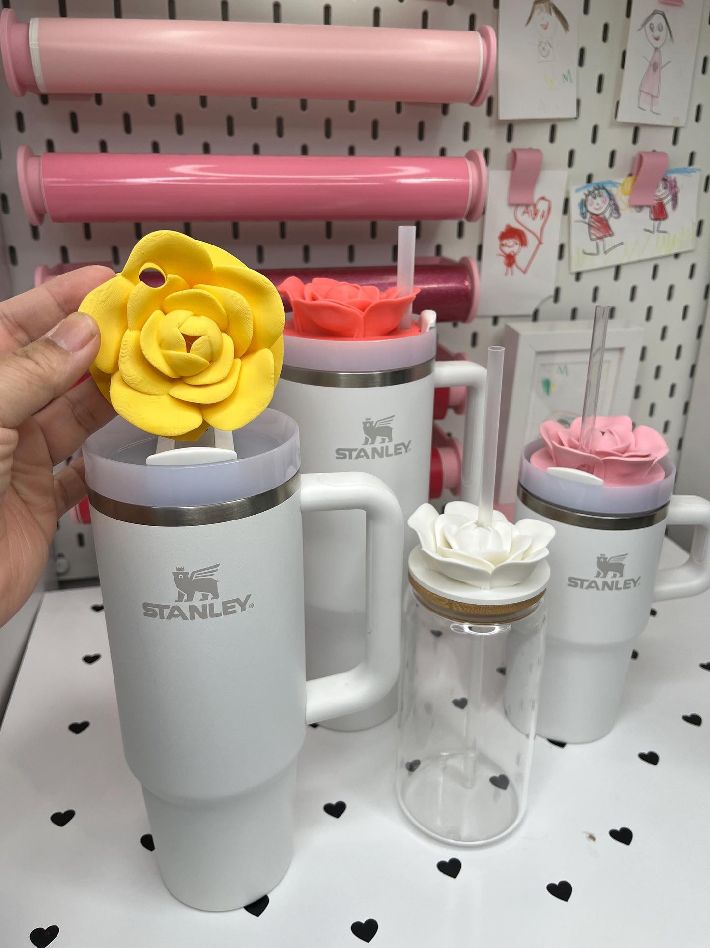 Rose Topper 3MF Files – 20oz, 30oz and 40oz Stanley | 16 oz Center and Off-Center Straw Lids for Libbey Cups | Digital Download