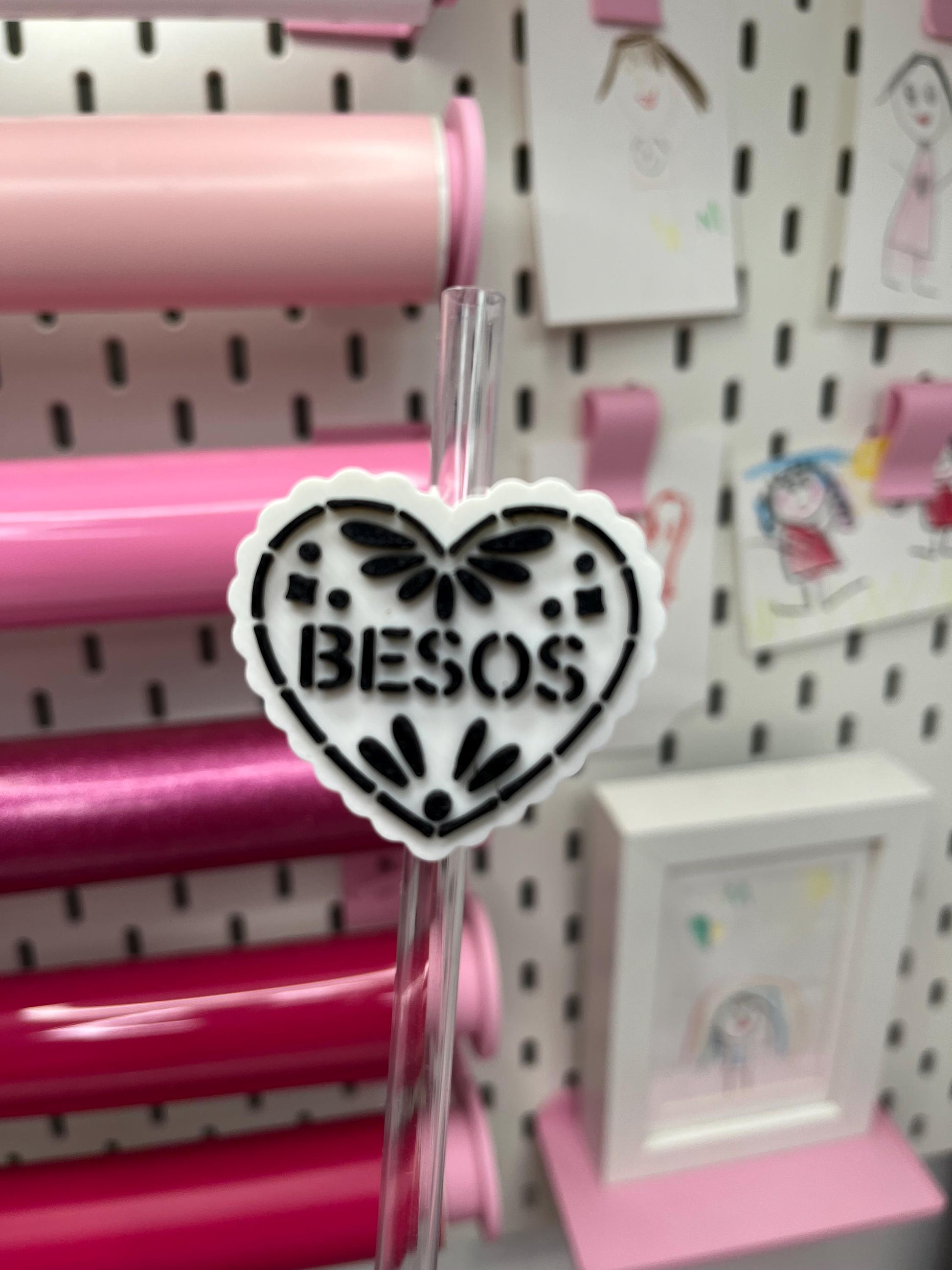 Mexican Heart Straw Toppers with Scalloped Edges – STL and 3MF Files | 8mm & 10mm Straw Holes | Digital Download