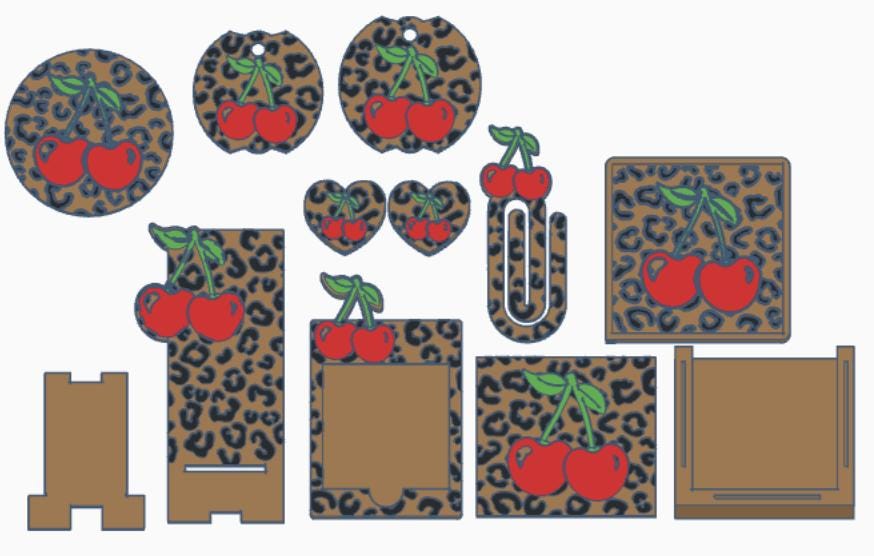 Cherry Leopard Accessories Bundle – STL and 3MF Files | 3D Print Desk Decor | Digital Download | Instant Access