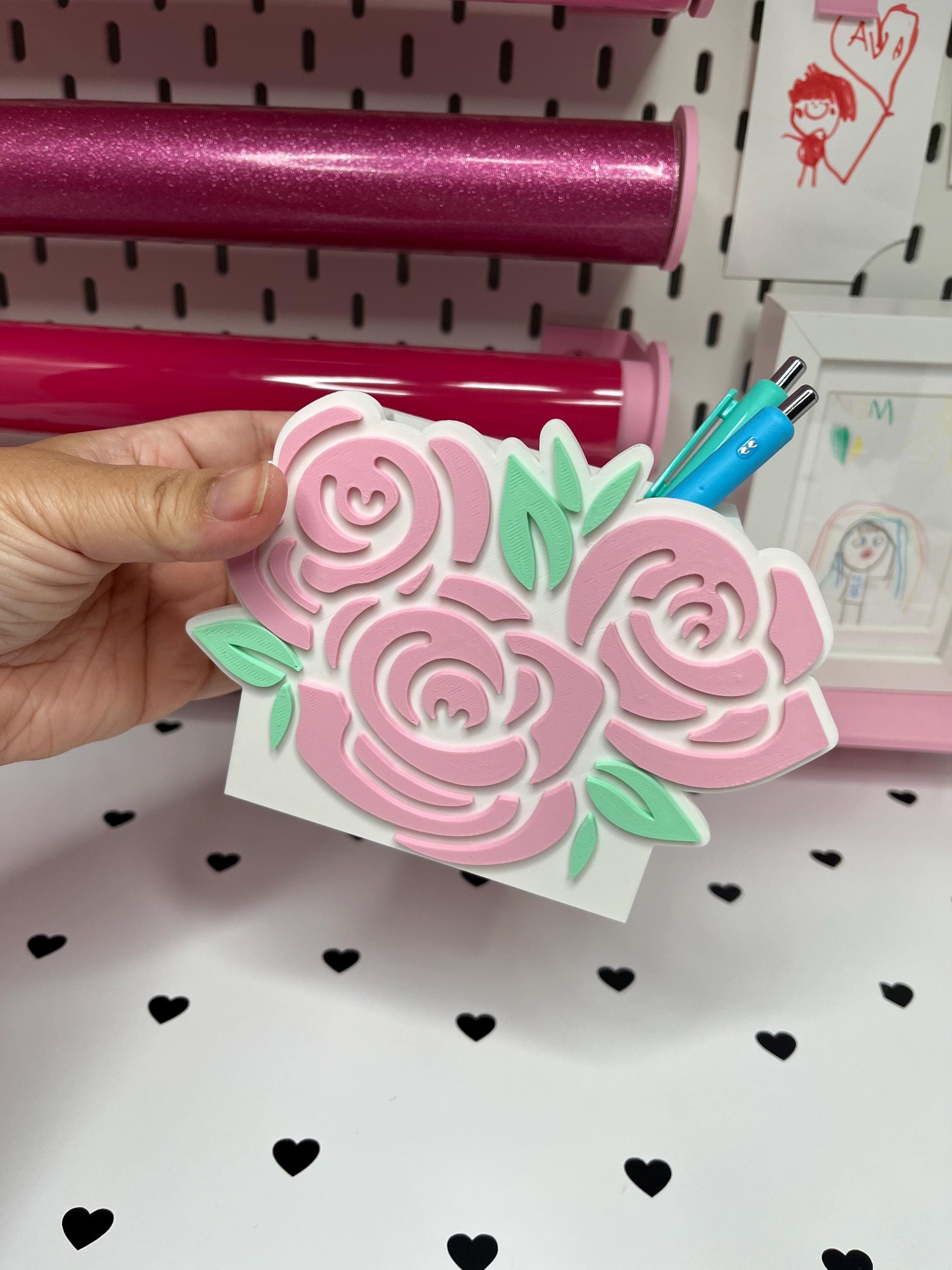 Rose Desk Accessories Bundle – STL & 3MF Files | 3D Print Desk Decor | Digital Download