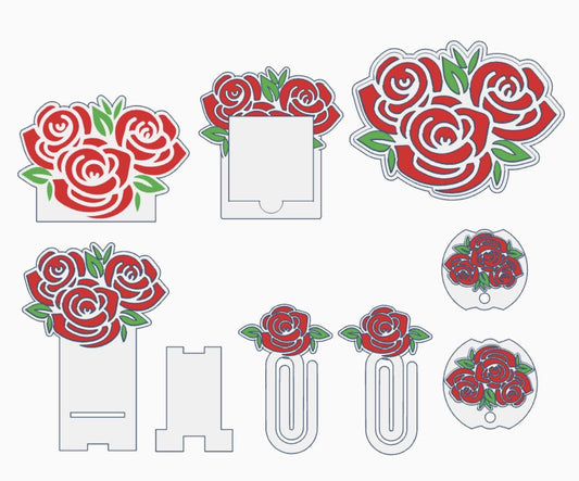 Rose Desk Accessories Bundle – STL & 3MF Files | 3D Print Desk Decor | Digital Download