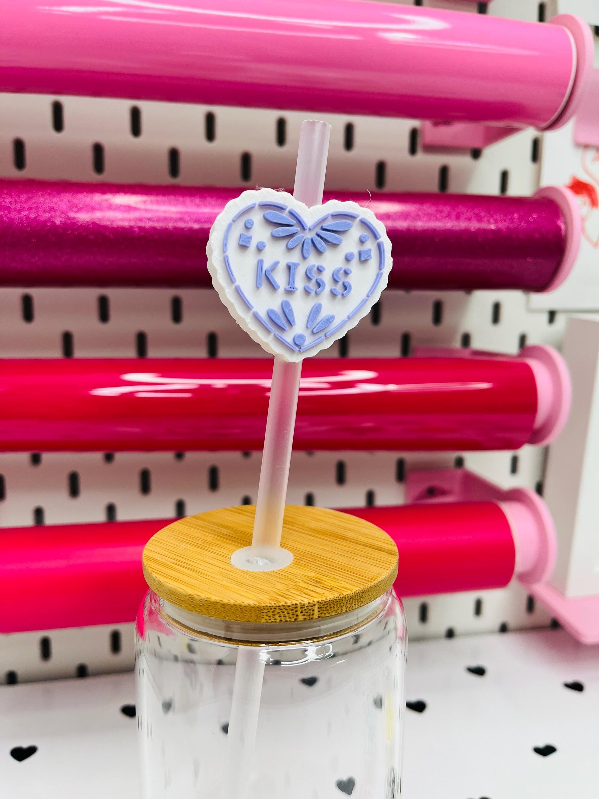 Mexican Heart Straw Toppers with Scalloped Edges – STL and 3MF Files | 8mm & 10mm Straw Holes | Digital Download