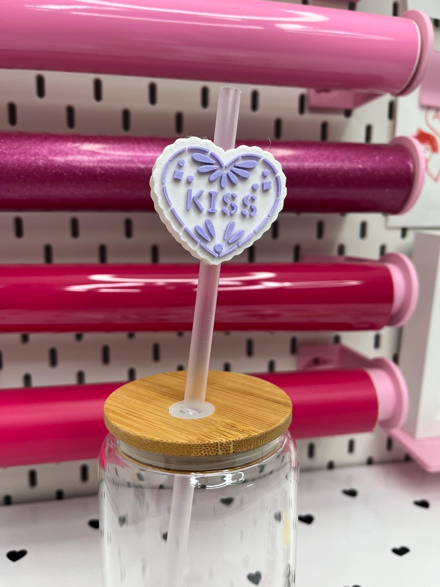 Mexican Heart Straw Toppers with Scalloped Edges – STL and 3MF Files | 8mm & 10mm Straw Holes | Digital Download