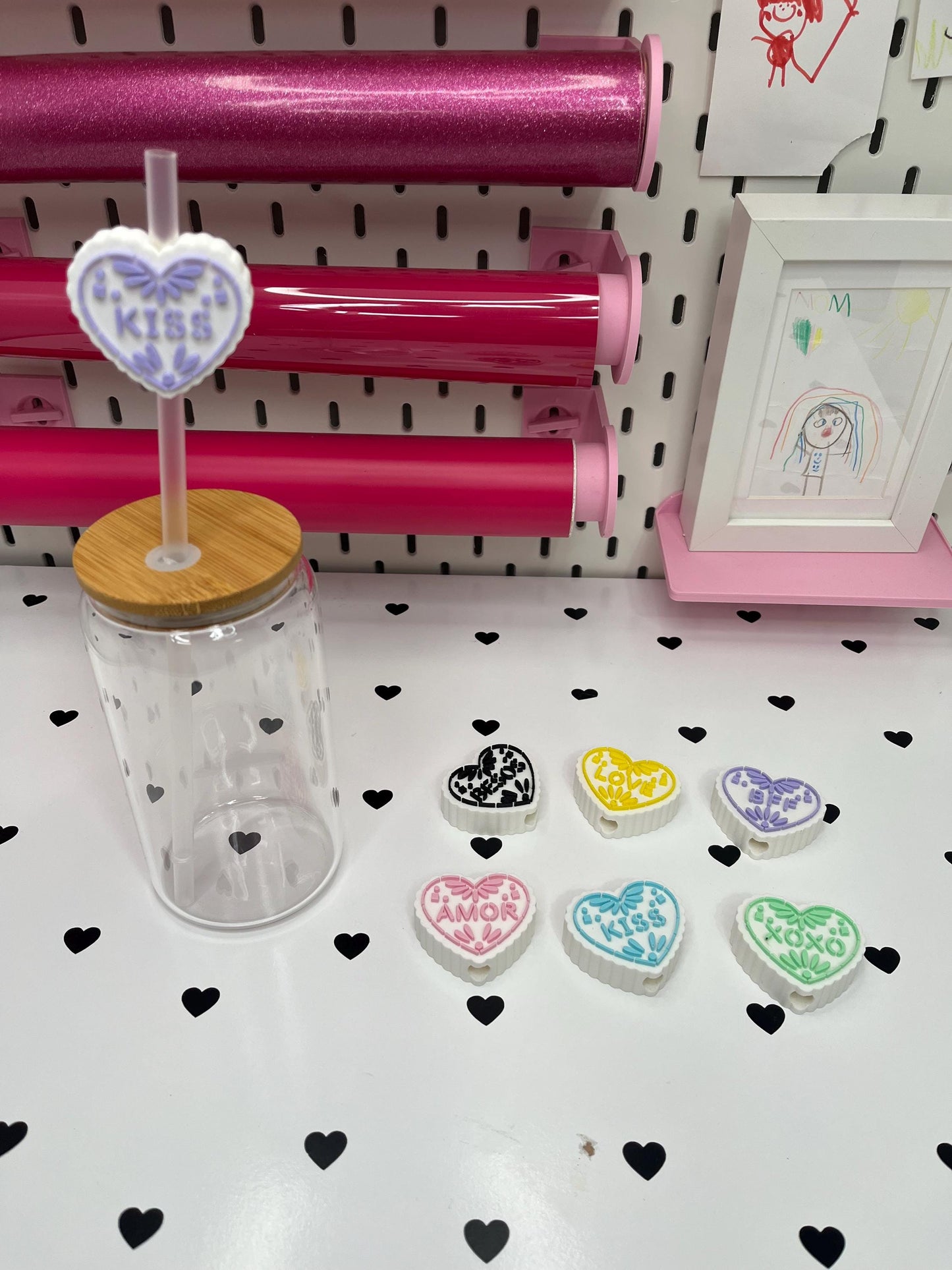 Mexican Heart Straw Toppers with Scalloped Edges – STL and 3MF Files | 8mm & 10mm Straw Holes | Digital Download