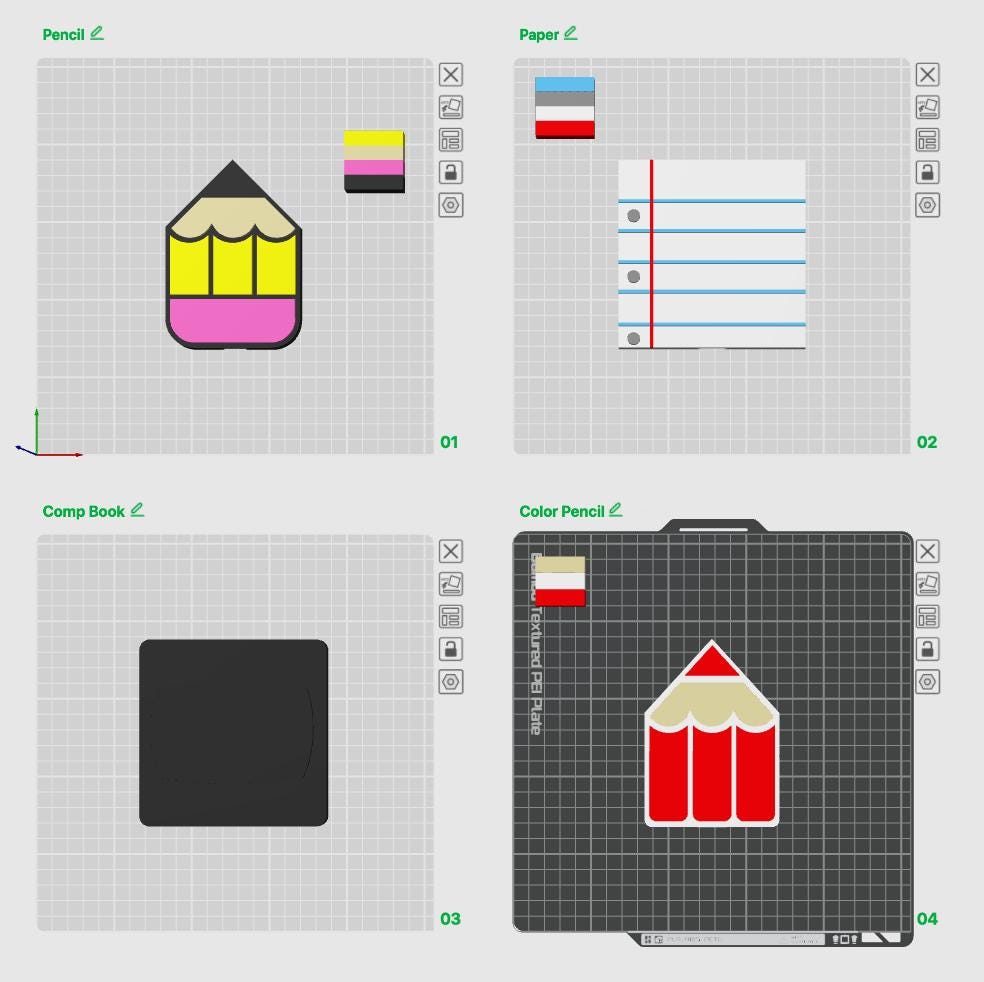 Set of 4 School Supplies Interchangeable Covers – 3MF Digital Files | Digital Download | Labels Included