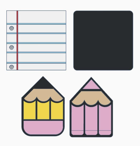 Set of 4 School Supplies Interchangeable Covers – 3MF Digital Files | Digital Download | Labels Included
