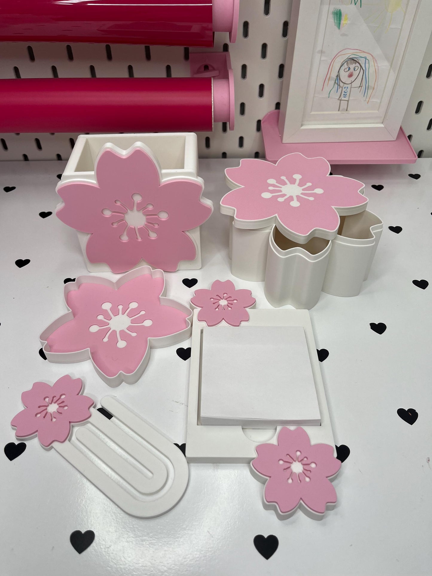 Cherry Blossom Desk Decor Bundle – 3MF Files | Digital Download | Note Holder | Paperclips | Pen Holder | Tray | Phone Stand | Straw Topper