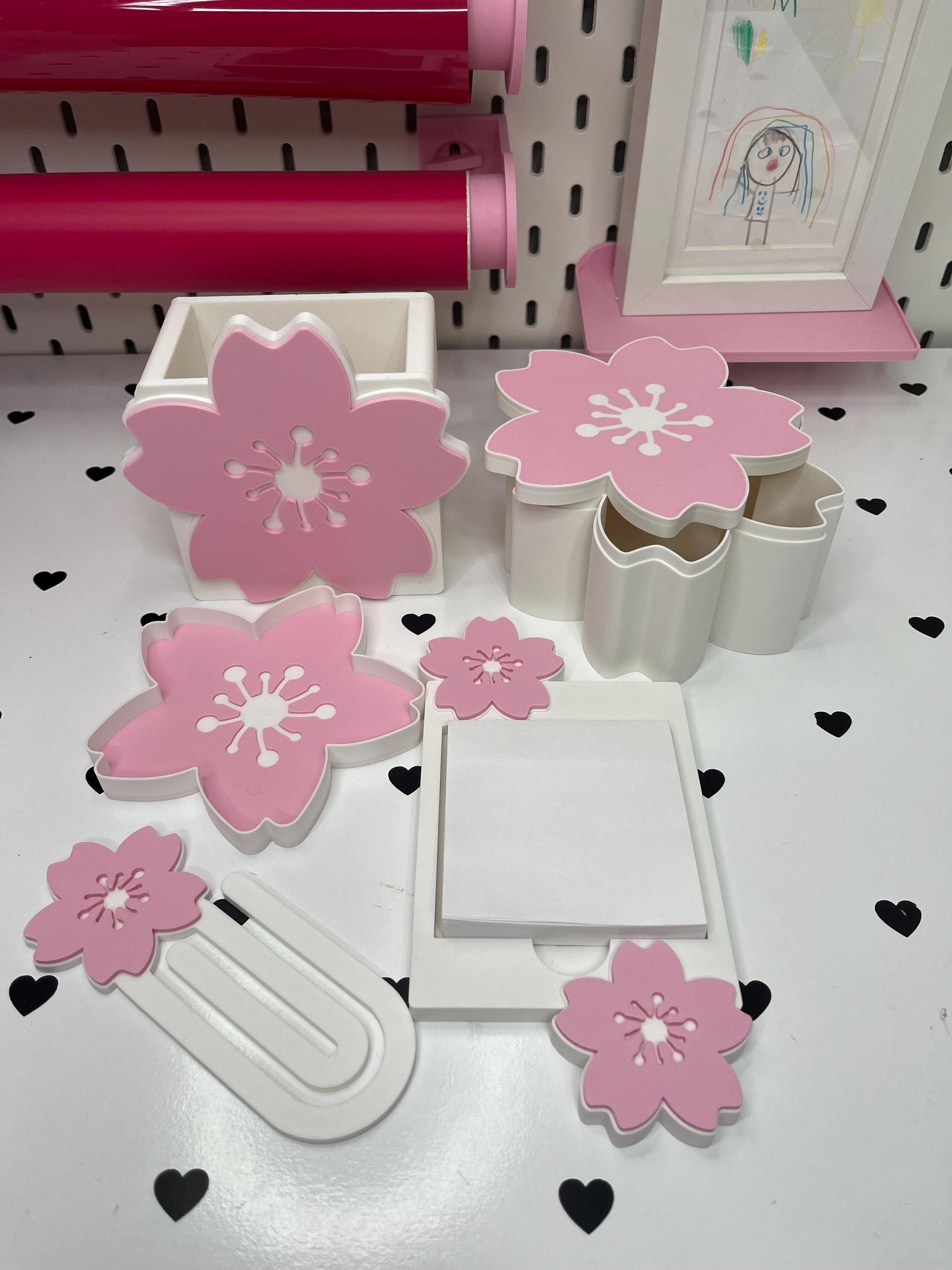 Cherry Blossom Desk Decor Bundle – 3MF Files | Digital Download | Note Holder | Paperclips | Pen Holder | Tray | Phone Stand | Straw Topper