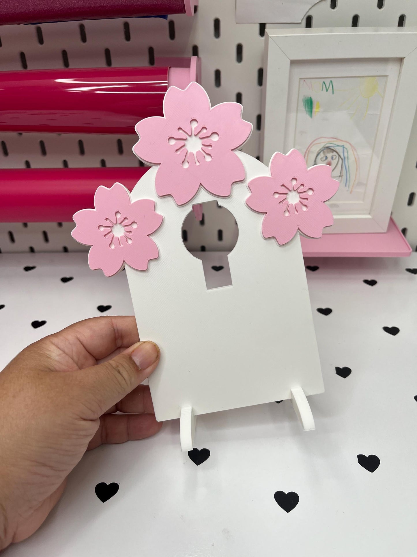Cherry Blossom Badge Reel Display Stand and Flatback – 3MF Files | Digital Download Badge Reel Display Stand | Draping Bow Flatback | Cover
