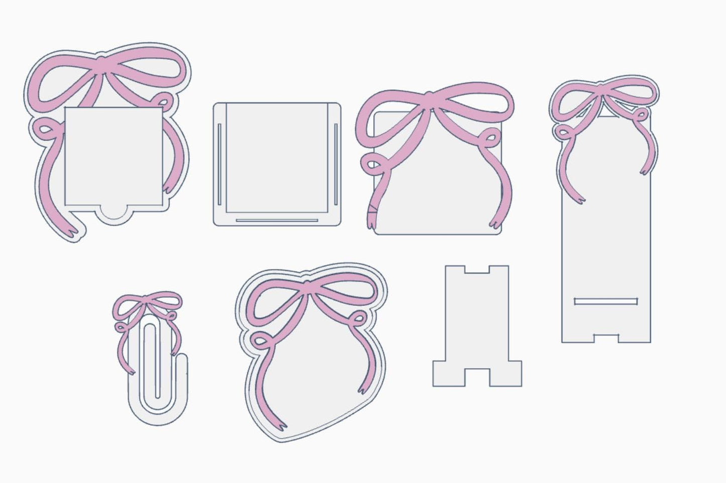 Draping Bow Desk Decor Bundle – 3MF Files | Digital Download | Sticky Note Holder | Paperclips | Pencil Holder | Tray | Phone Stand