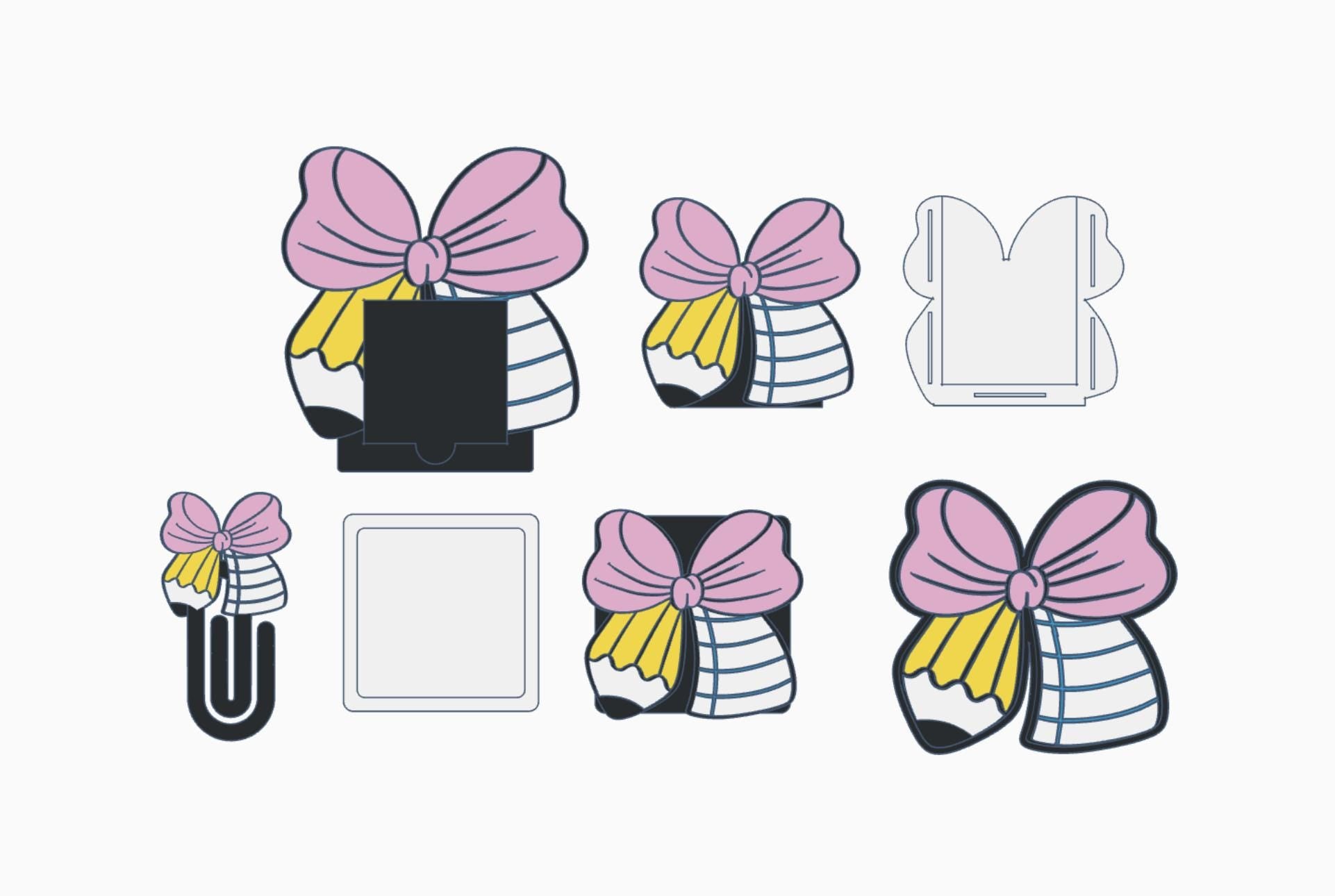 Pencil Paper Bow Desk Accessories Bundle – 3MF Files | 3D Print Desk Decor | Digital Download