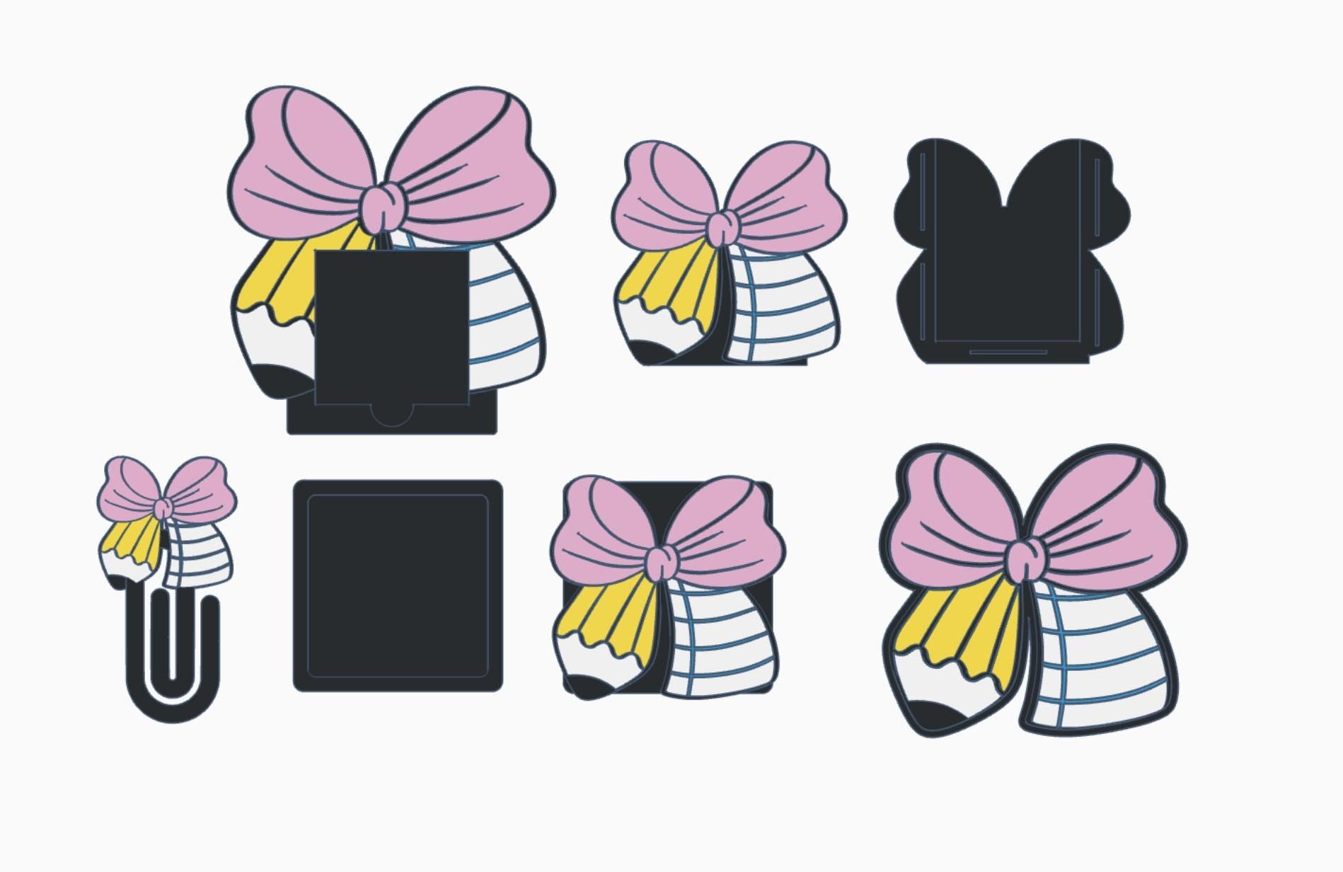 Pencil Paper Bow Desk Accessories Bundle – 3MF Files | 3D Print Desk Decor | Digital Download