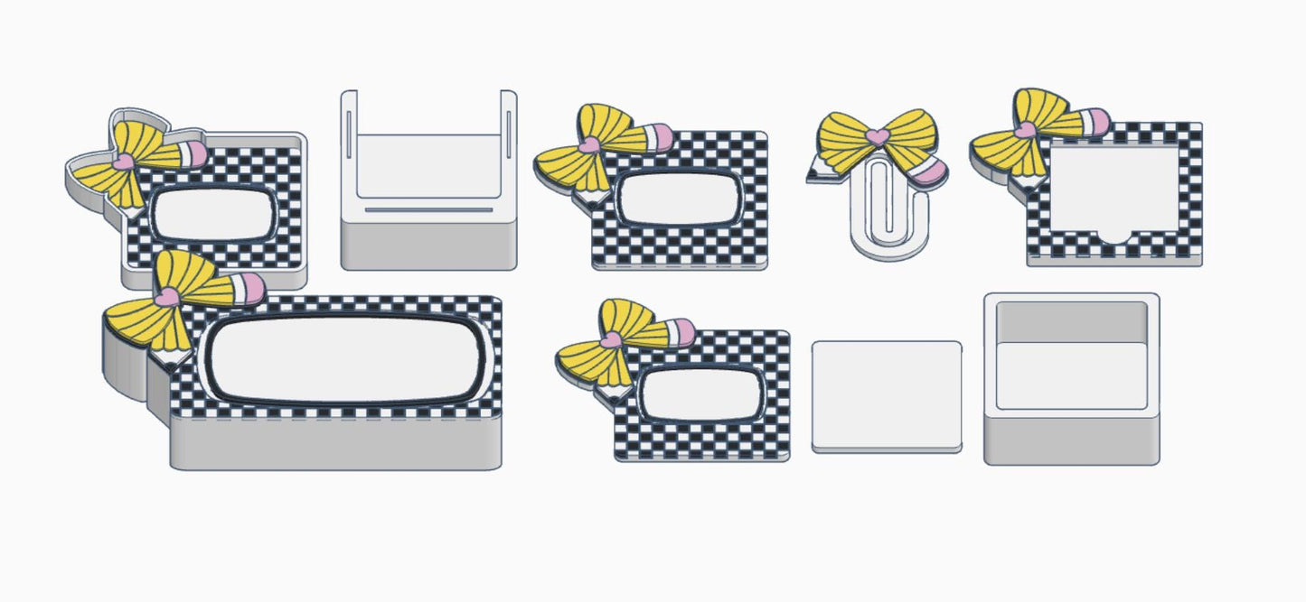 Checkered Corner Bow Desk Accessories Bundle – 3MF Files | 3D Print Desk Decor | Digital Download