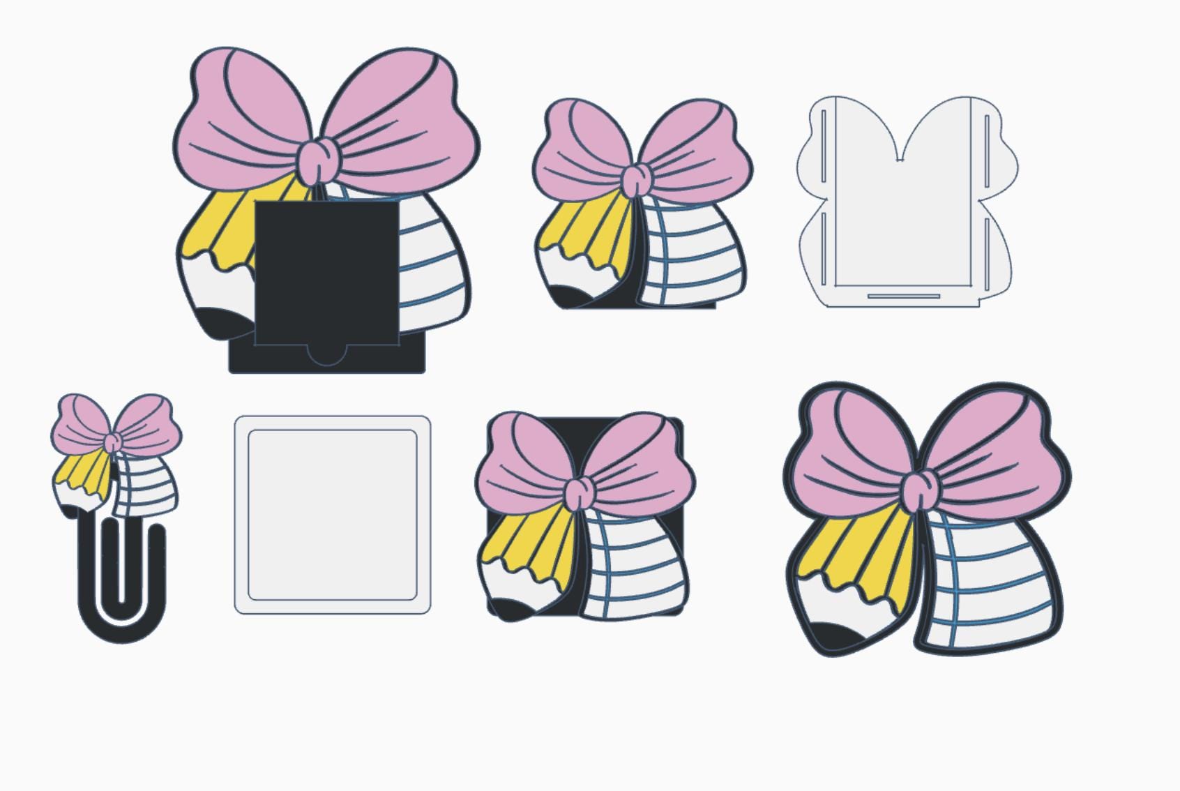Pencil Paper Bow Desk Accessories Bundle – 3MF Files | 3D Print Desk Decor | Digital Download